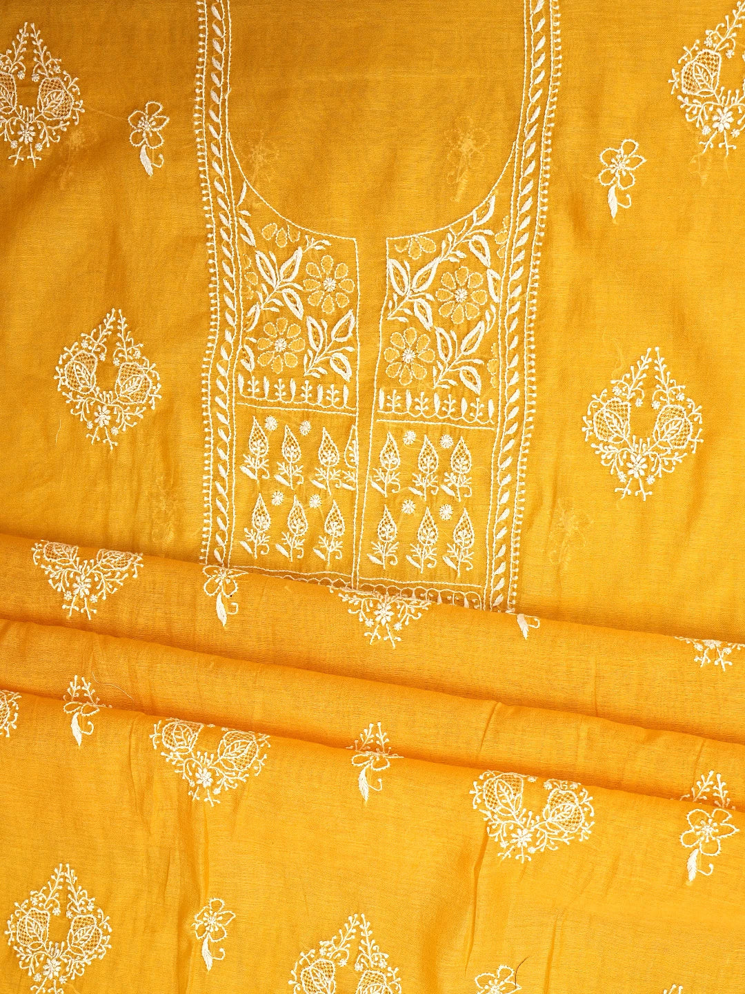 Ada Hand Embroidered Yellow Chanderi Lucknowi Chikankari Unstitched Suit Piece 01A593547