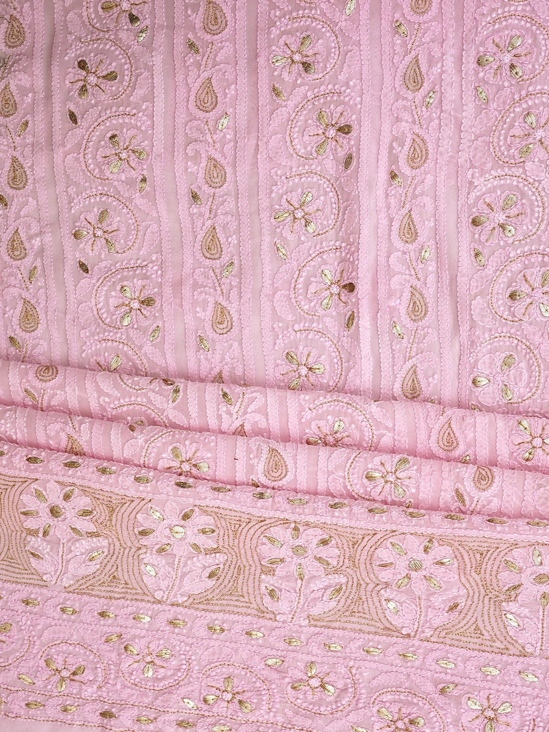 Ada Hand Embroidered Pink Viscose Georgette Lucknowi Chikankari Unstitched Kurta Dupatta Set With Gota Patti Work 01A933456
