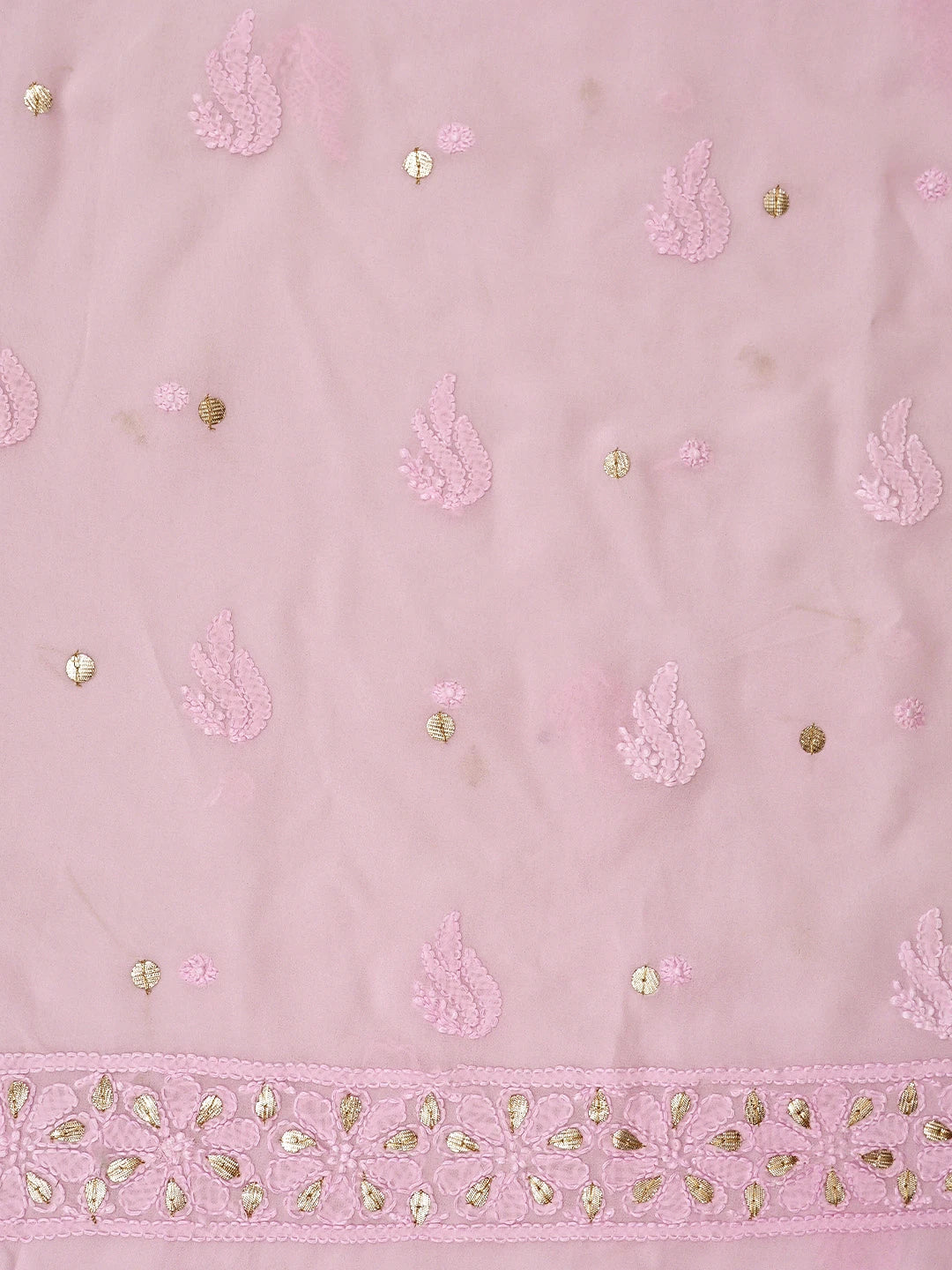 Ada Hand Embroidered Pink Viscose Georgette Lucknowi Chikankari Unstitched Kurta Dupatta Set With Gota Patti Work 01A933456