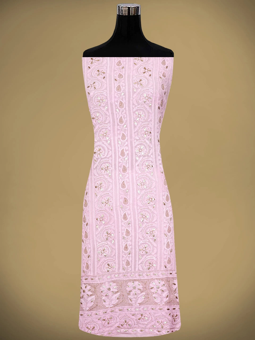 Ada Hand Embroidered Pink Viscose Georgette Lucknowi Chikankari Unstitched Kurta Dupatta Set With Gota Patti Work 01A933456