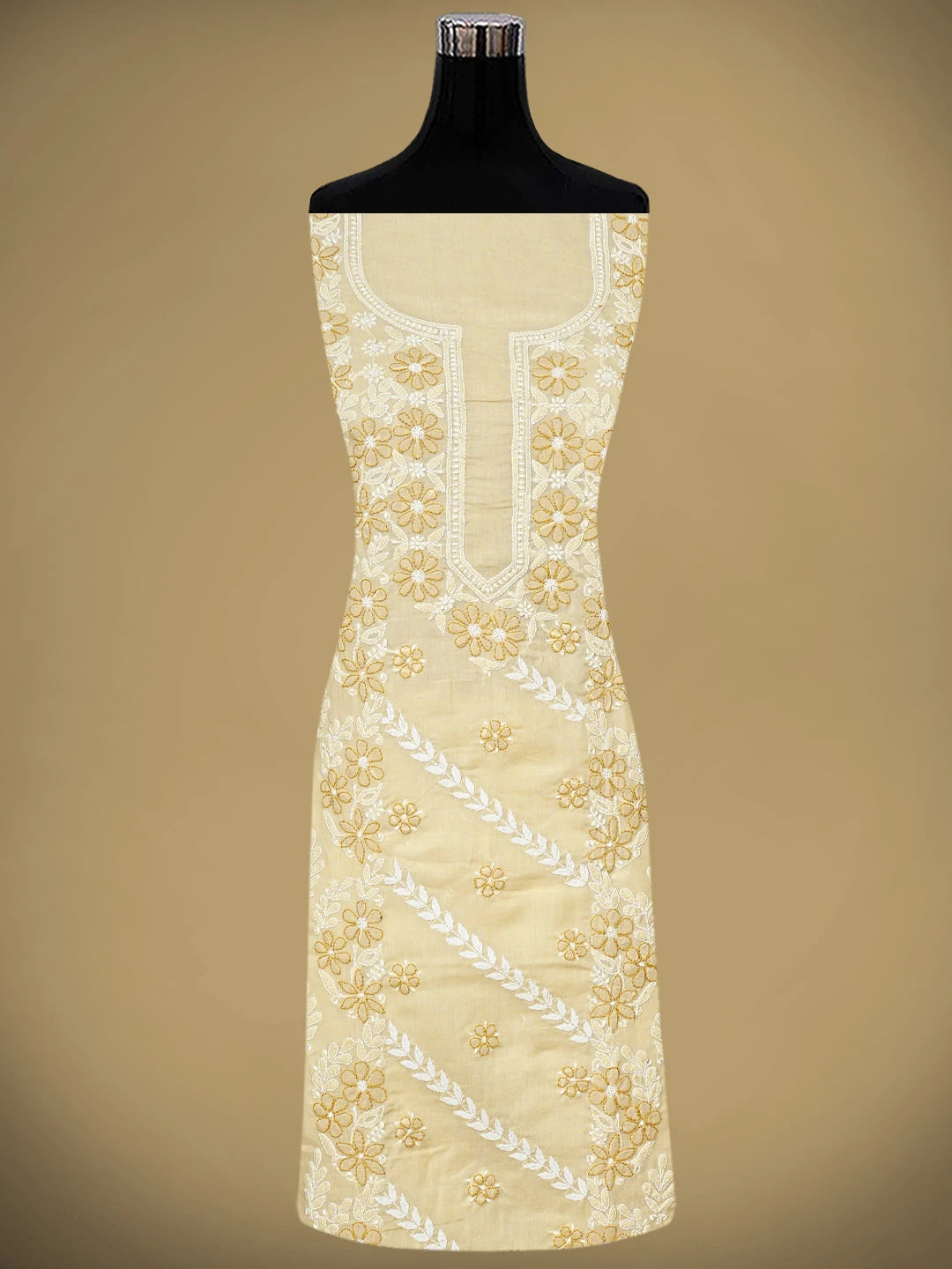 Ada Hand Embroidered Fawn Cotton Lucknowi Chikankari Unstitched Suit Piece 01A943566