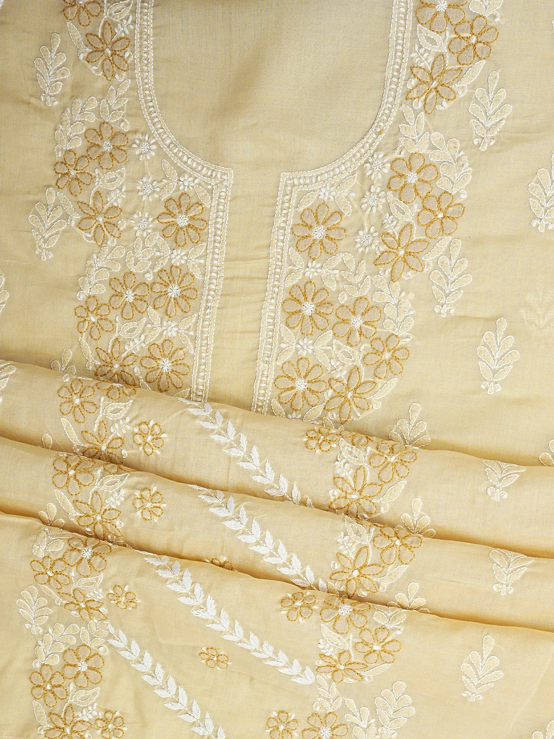 Ada Hand Embroidered Fawn Cotton Lucknowi Chikankari Unstitched Suit Piece 01A943566