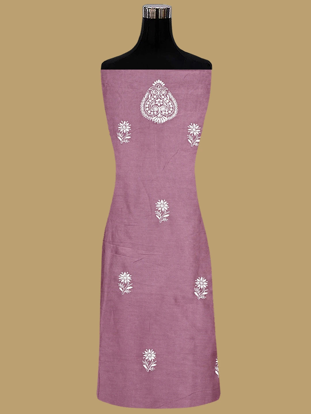 Ada Hand Embroidered Onion Pink Chanderi Lucknowi Chikankari Unstitched Suit Piece 01A932515