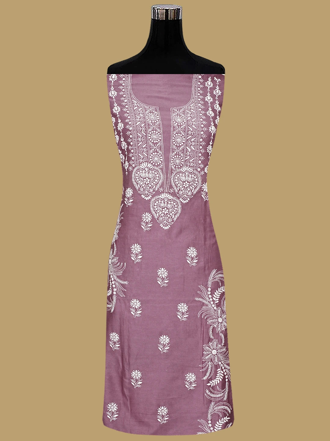 Ada Hand Embroidered Onion Pink Chanderi Lucknowi Chikankari Unstitched Suit Piece 01A932515