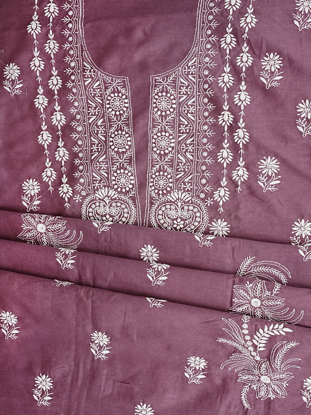 Ada Hand Embroidered Onion Pink Chanderi Lucknowi Chikankari Unstitched Suit Piece 01A932515