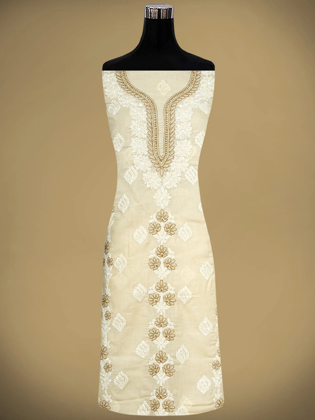 Ada Hand Embroidered Fawn Cotton Lucknowi Chikankari Unstitched Suit Piece 01A943480