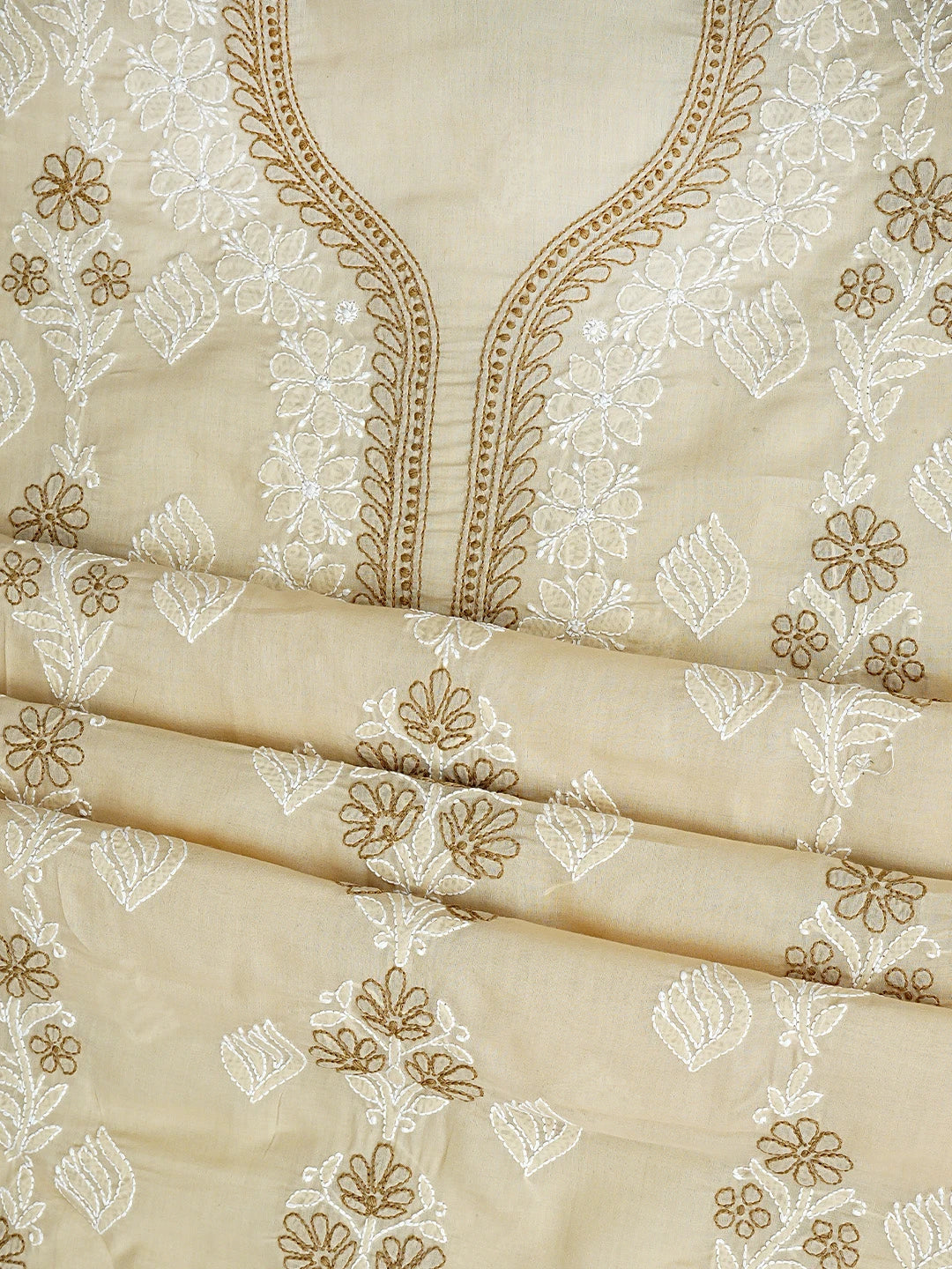 Ada Hand Embroidered Fawn Cotton Lucknowi Chikankari Unstitched Suit Piece 01A943480