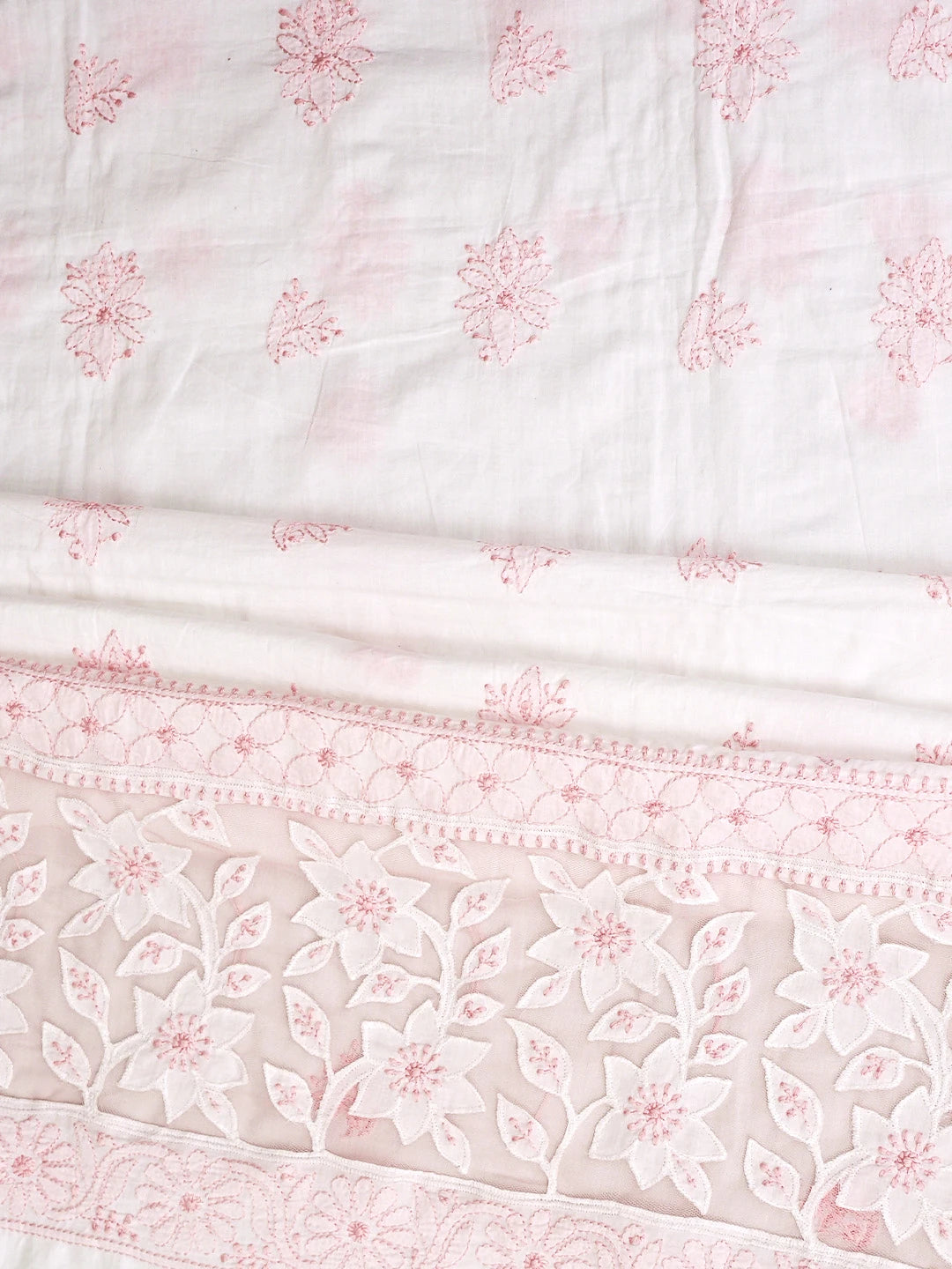 Ada Hand Embroidered White Cotton Lucknowi Chikankari Unstitched Suit Piece 01A735863
