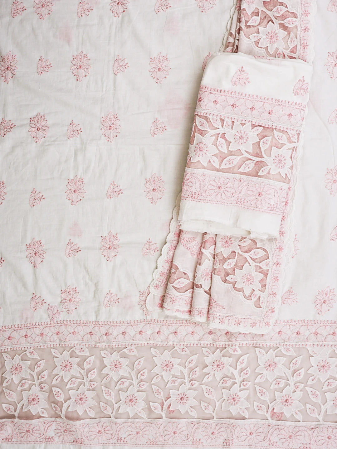 Ada Hand Embroidered White Cotton Lucknowi Chikankari Unstitched Suit Piece 01A735863