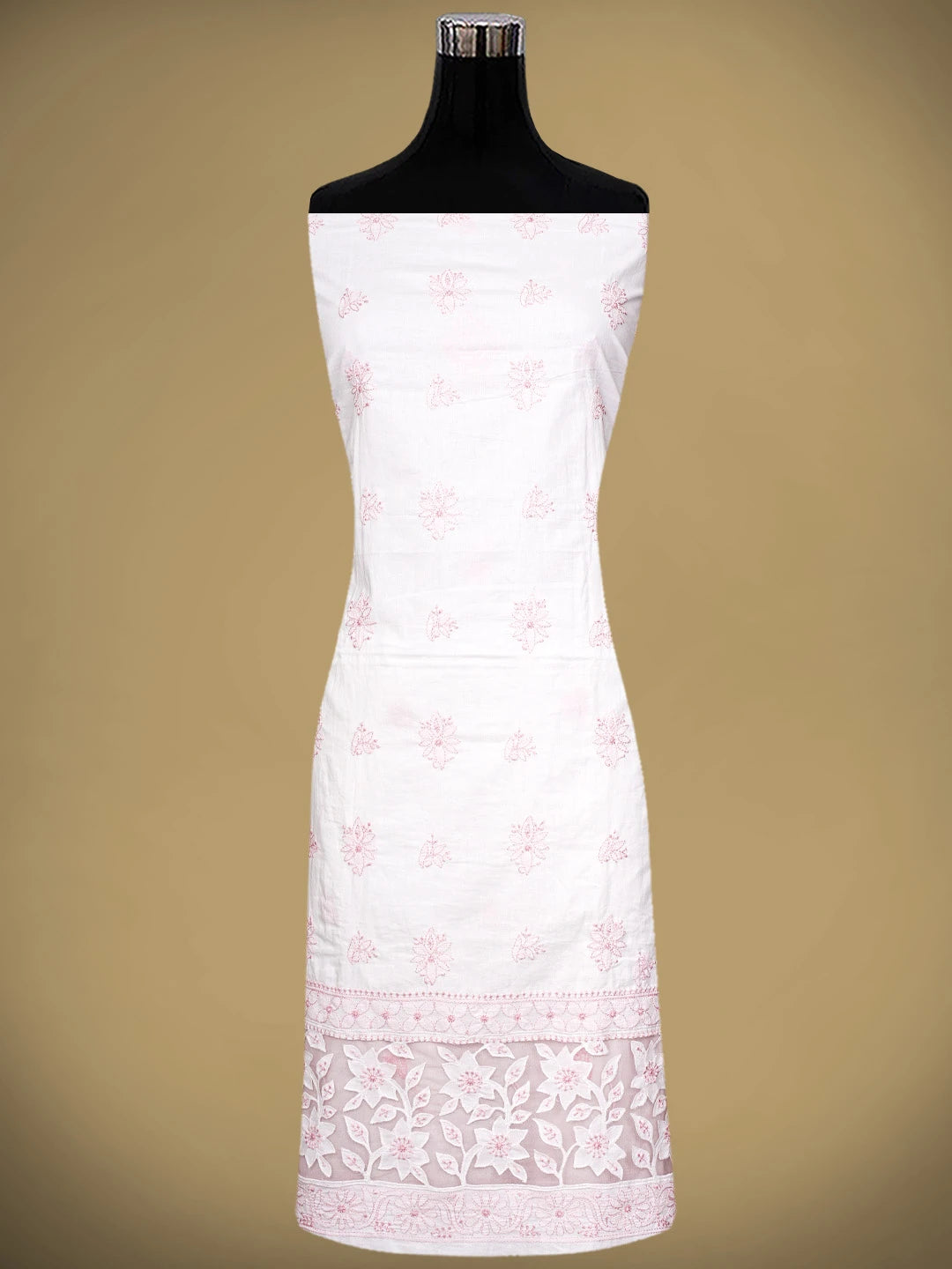Ada Hand Embroidered White Cotton Lucknowi Chikankari Unstitched Suit Piece 01A735863