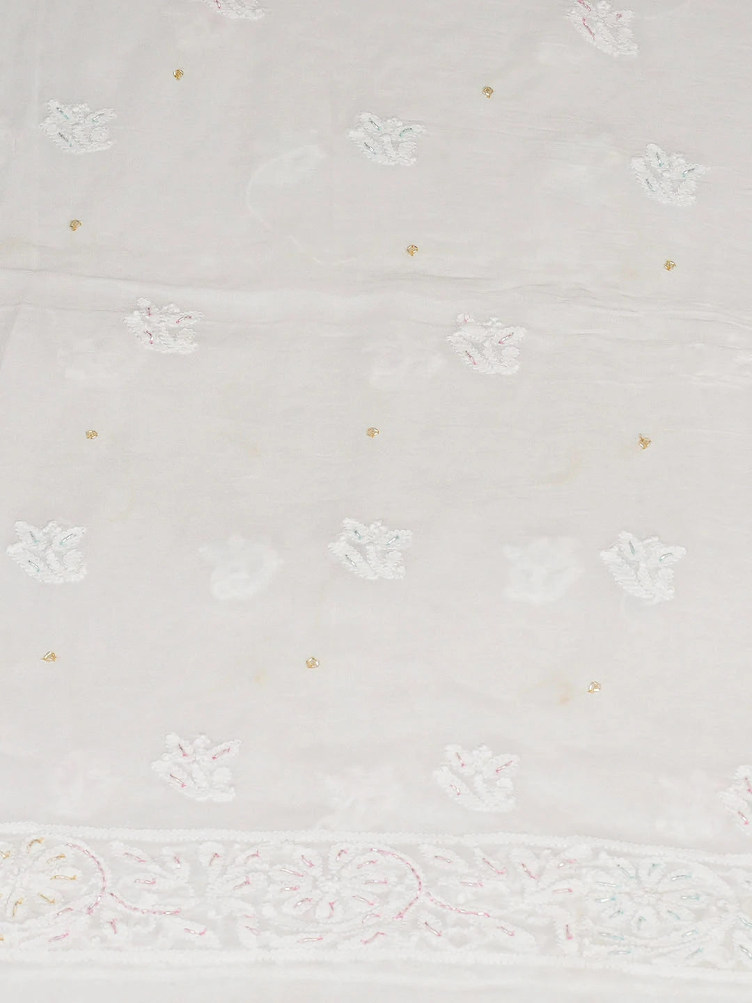 Ada Hand Embroidered White Viscose Georgette Lucknowi Chikankari Unstitched Kurta Dupatta Set With Cutdana Work 01A934107