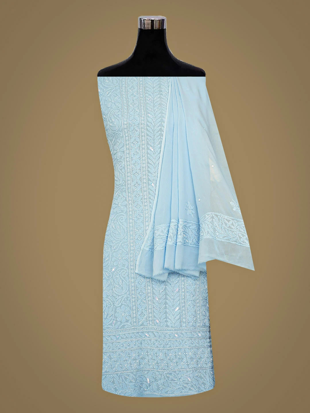 Ada Hand Embroidered Blue Viscose Georgette Lucknowi Chikankari Unstitched Kurta Dupatta Set With Cutdana Work 01A933587