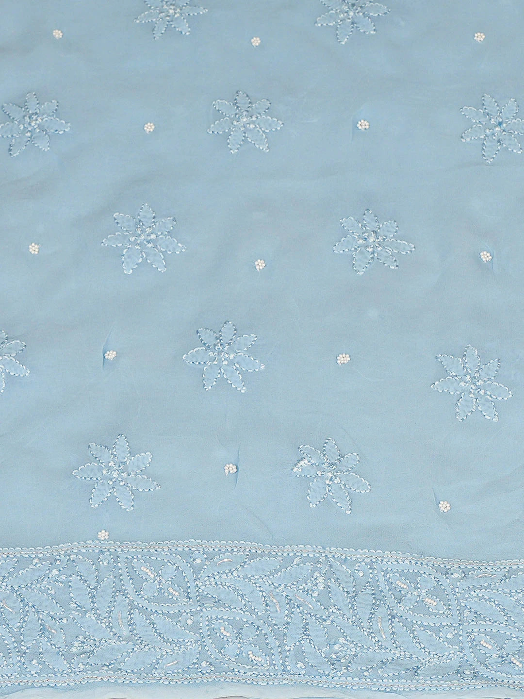 Ada Hand Embroidered Blue Viscose Georgette Lucknowi Chikankari Unstitched Kurta Dupatta Set With Cutdana Work 01A933587