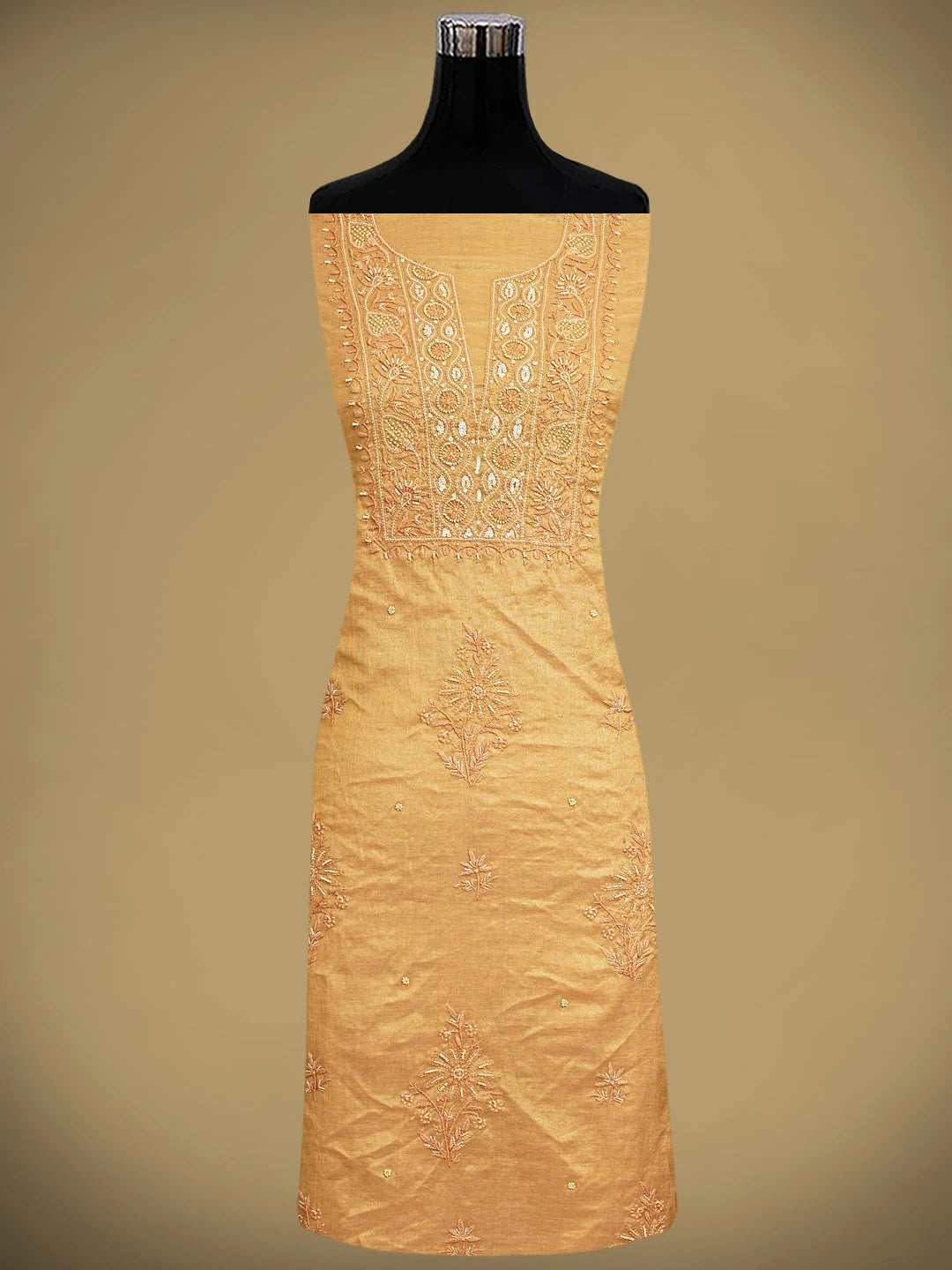 Ada Hand Embroidered Dusty Peach Tissue Lucknowi Chikankari Unstitched Kurta Dupatta Set With Pearl Work 01A779575