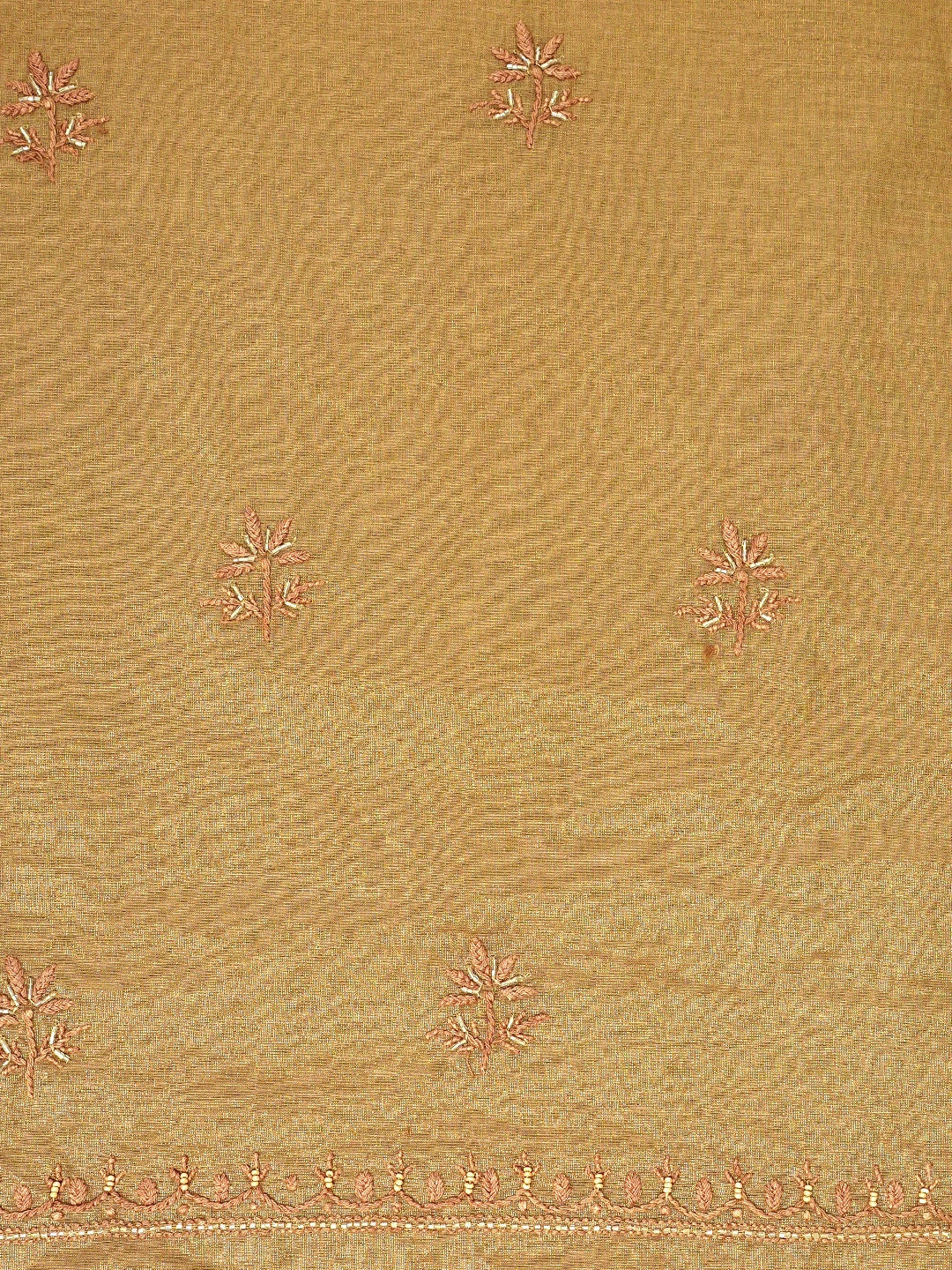 Ada Hand Embroidered Dusty Peach Tissue Lucknowi Chikankari Unstitched Kurta Dupatta Set With Pearl Work 01A779575