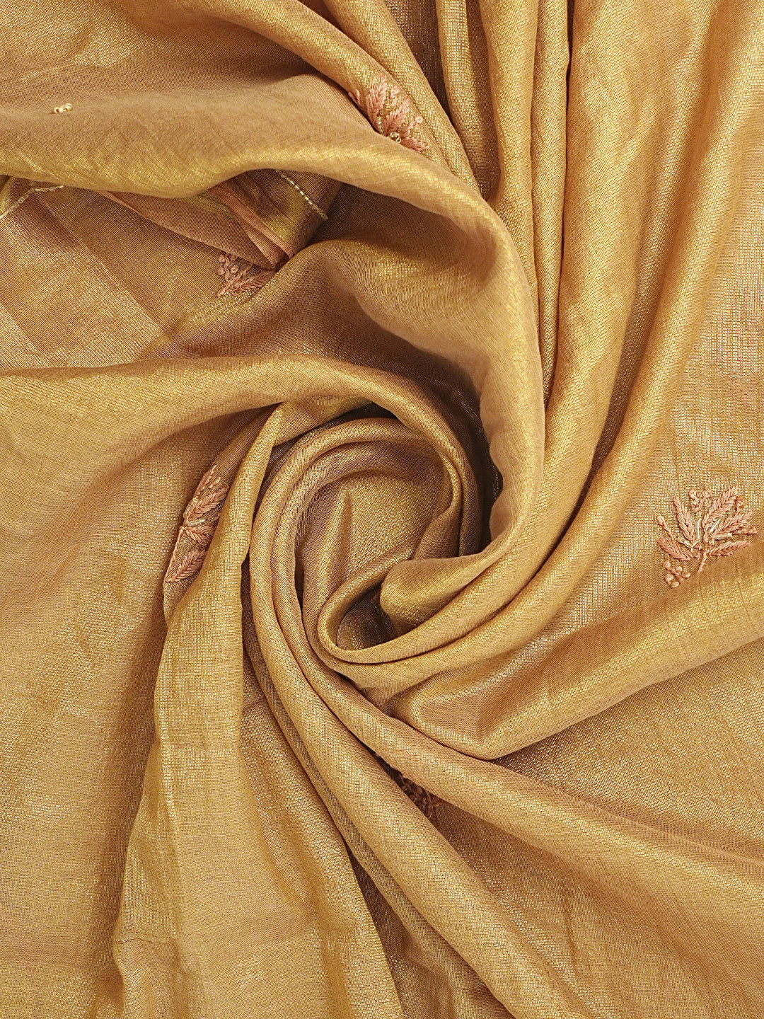 Ada Hand Embroidered Dusty Peach Tissue Lucknowi Chikankari Unstitched Kurta Dupatta Set With Pearl Work 01A779575