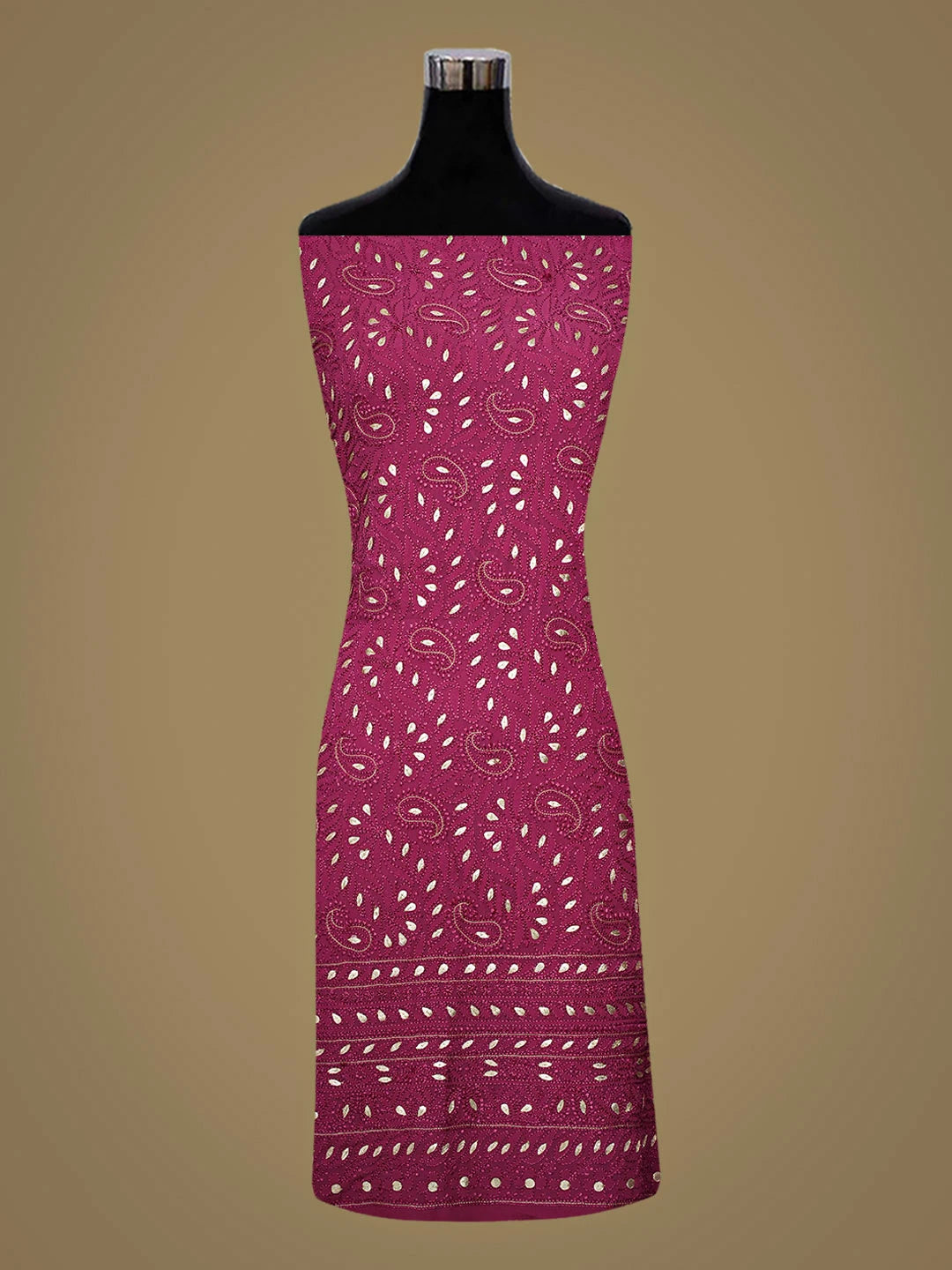 Ada Hand Embroidered Onion Pink Viscose Georgette Lucknowi Chikankari Unstitched Kurta Dupatta Set With Gota Patti Work 01A933424
