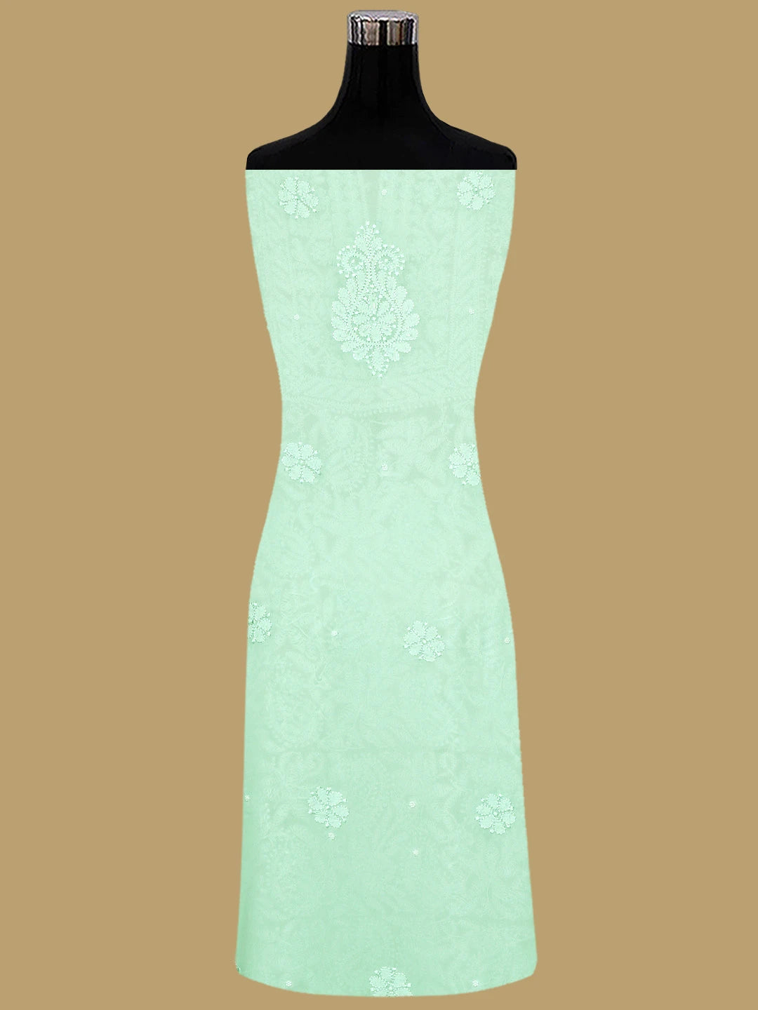Ada Hand Embroidered Sea Green Viscose Georgette Lucknowi Chikankari Unstitched Kurta Dupatta Set With Cutdana Work 01A933553