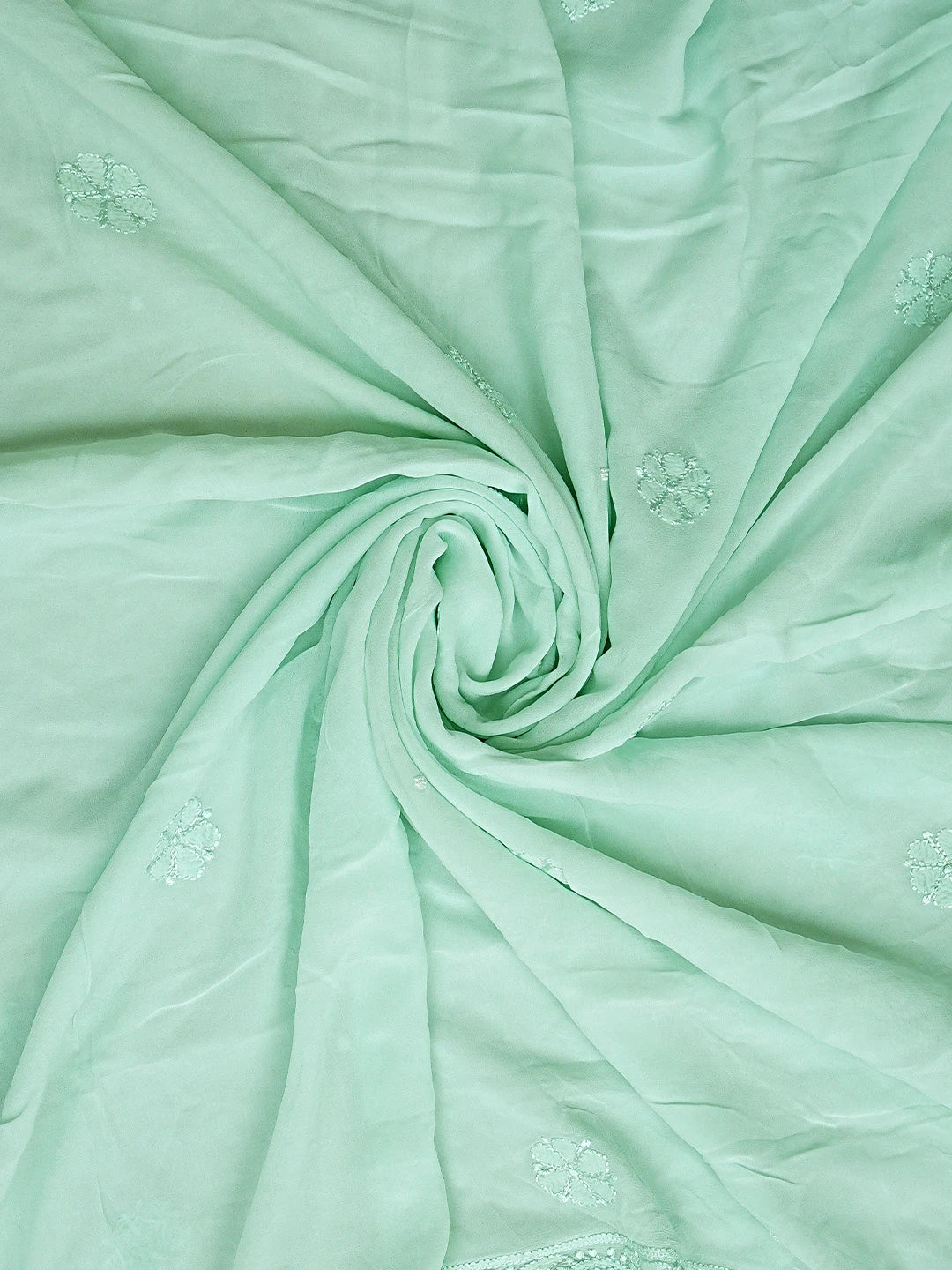 Ada Hand Embroidered Sea Green Viscose Georgette Lucknowi Chikankari Unstitched Kurta Dupatta Set With Cutdana Work 01A933553