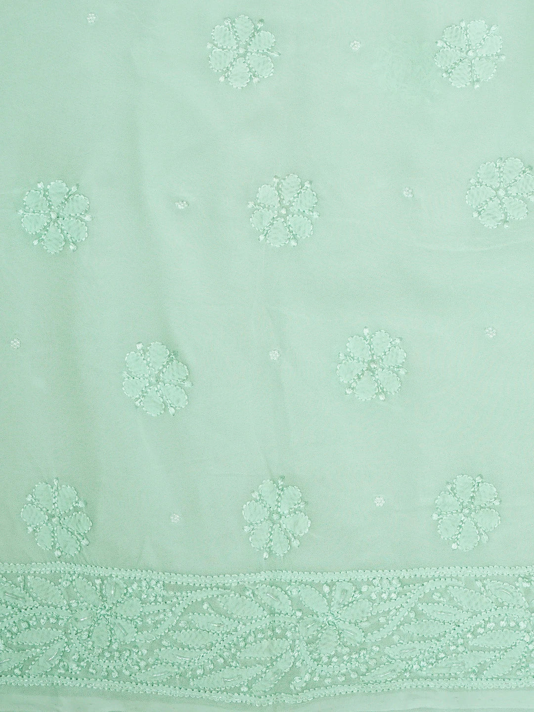 Ada Hand Embroidered Sea Green Viscose Georgette Lucknowi Chikankari Unstitched Kurta Dupatta Set With Cutdana Work 01A933553