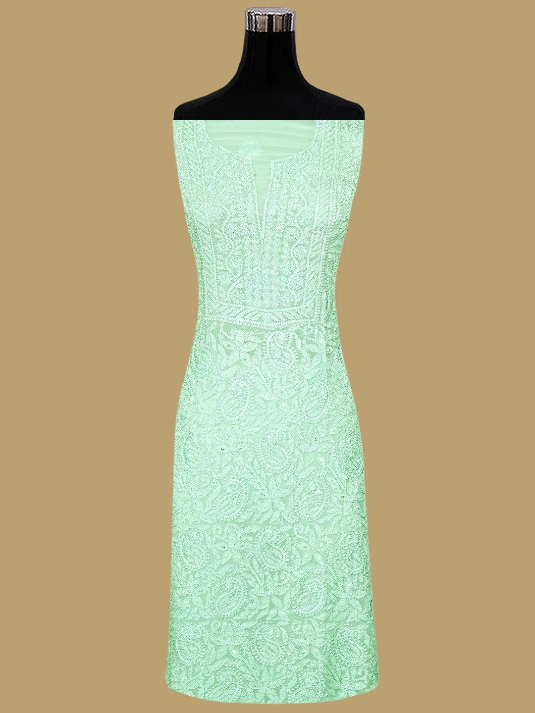 Ada Hand Embroidered Sea Green Viscose Georgette Lucknowi Chikankari Unstitched Kurta Dupatta Set With Cutdana Work 01A933553