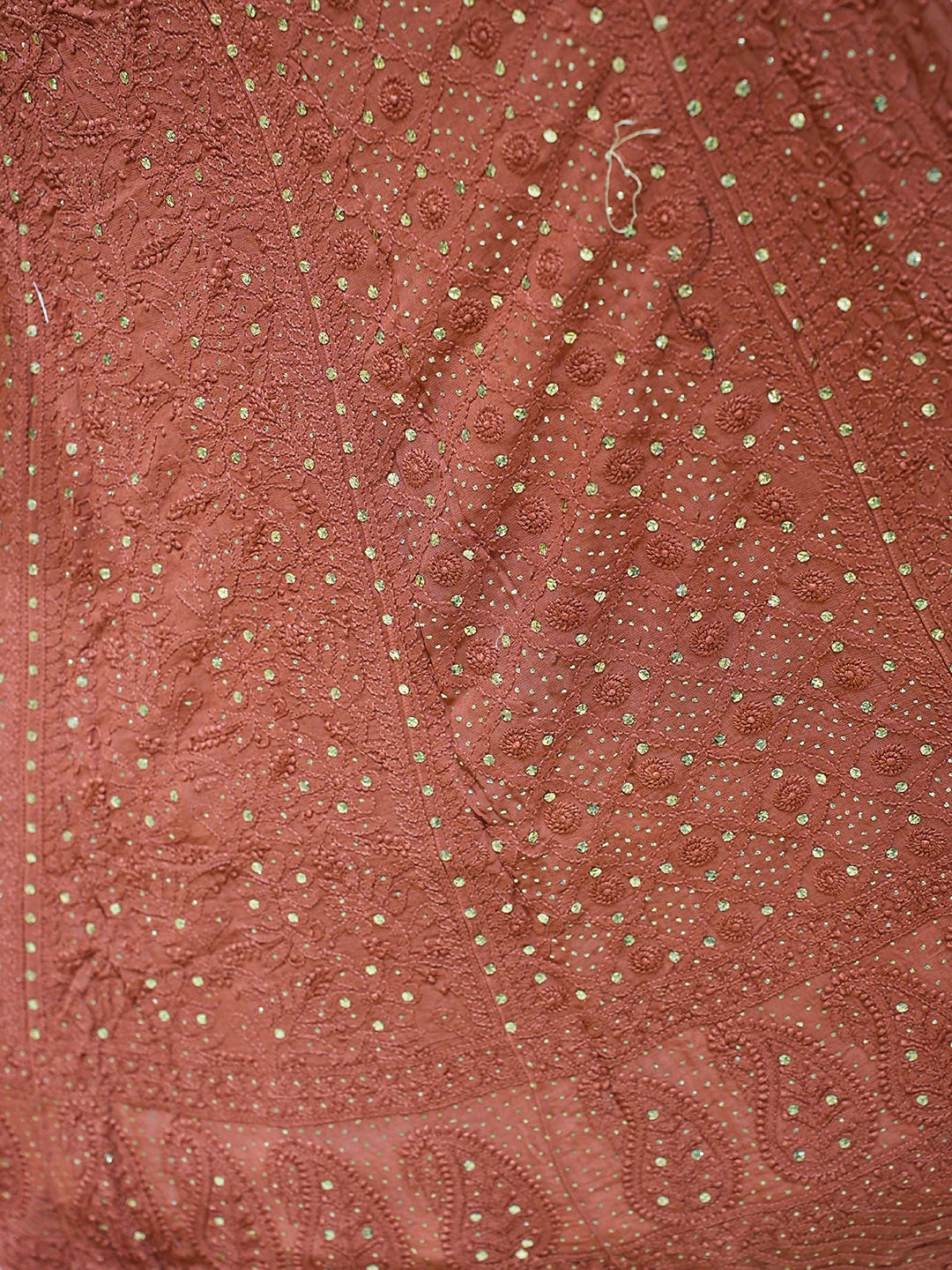 Ada Hand Embroidered Chestnut Brown Viscose Georgette Lucknowi Chikankari Lehenga Ghera Only (Skirt) With Mukaish/Muqaish Work 01A762812