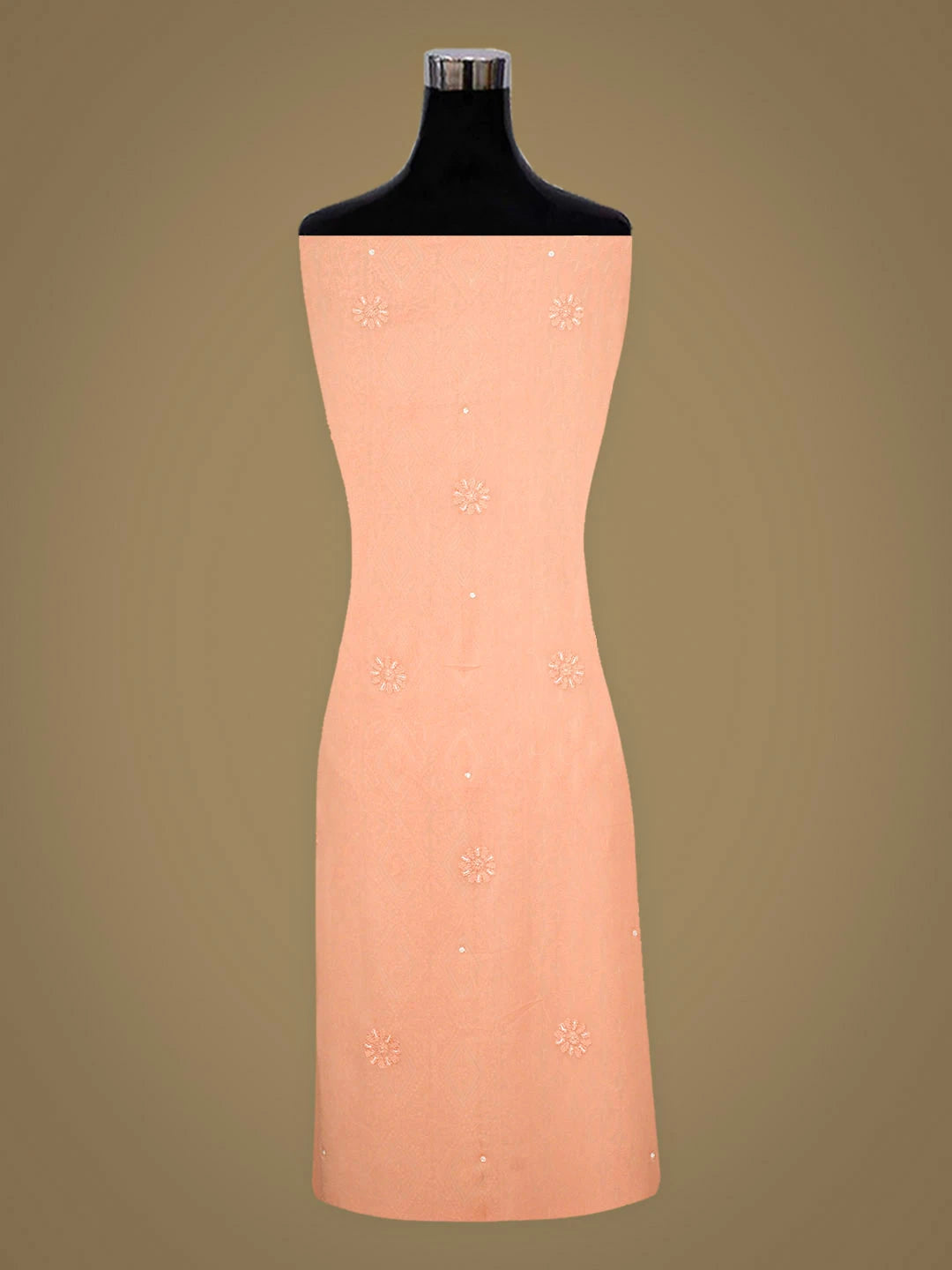 Ada Hand Embroidered Peach Viscose Georgette Lucknowi Chikankari Unstitched Kurta Dupatta Set With Cutdana Work 01A850903