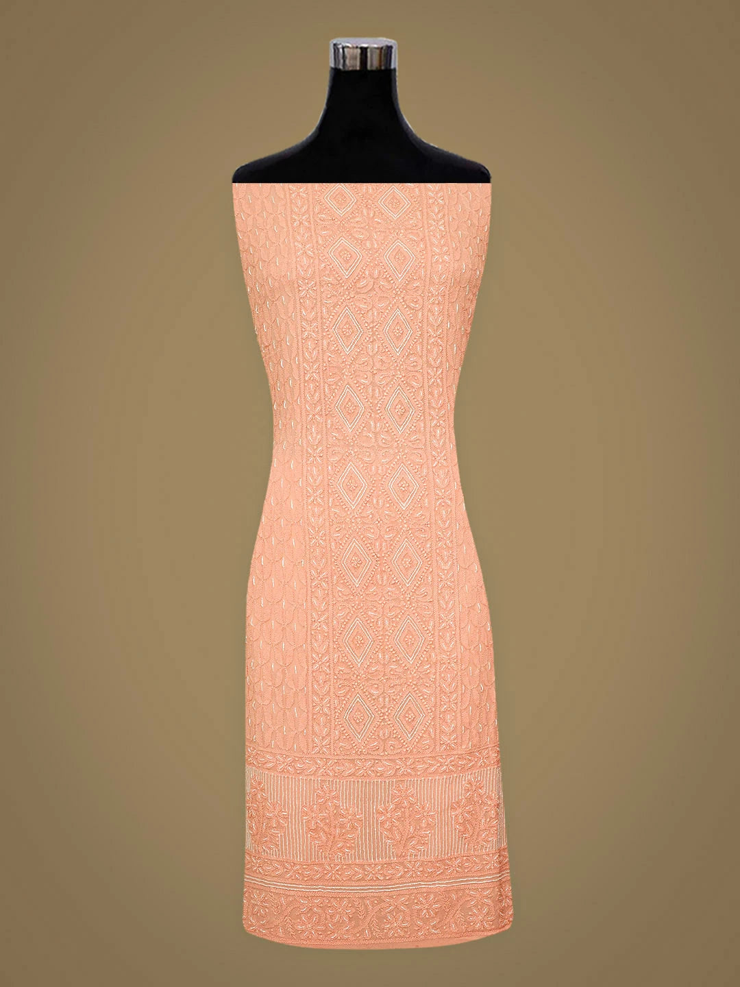 Ada Hand Embroidered Peach Viscose Georgette Lucknowi Chikankari Unstitched Kurta Dupatta Set With Cutdana Work 01A850903