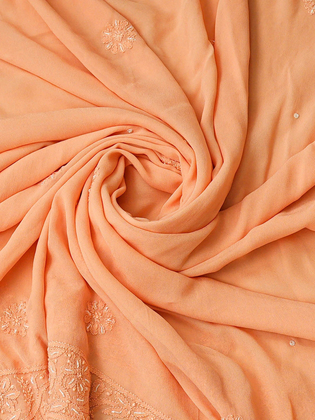 Ada Hand Embroidered Peach Viscose Georgette Lucknowi Chikankari Unstitched Kurta Dupatta Set With Cutdana Work 01A850903