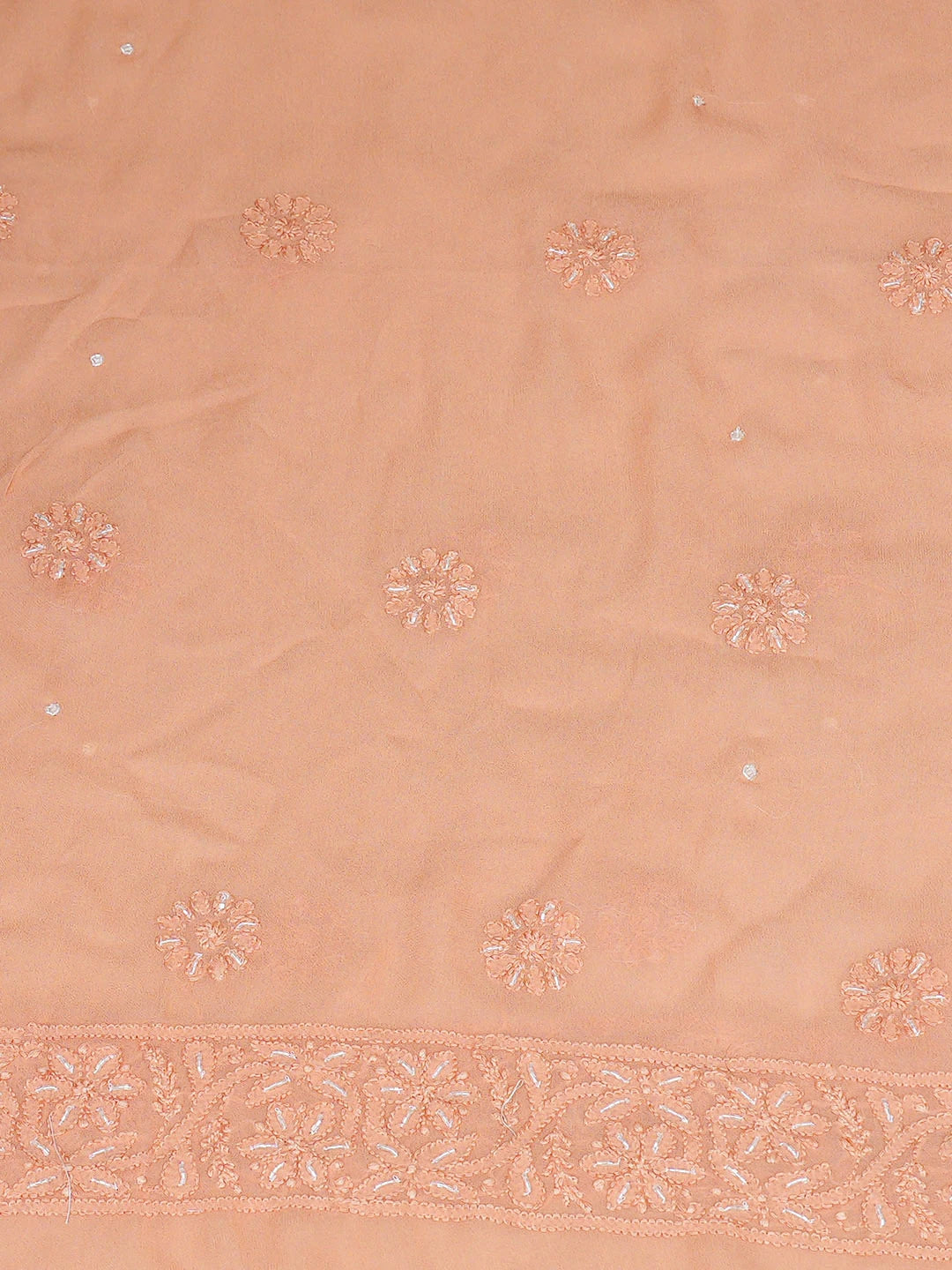 Ada Hand Embroidered Peach Viscose Georgette Lucknowi Chikankari Unstitched Kurta Dupatta Set With Cutdana Work 01A850903