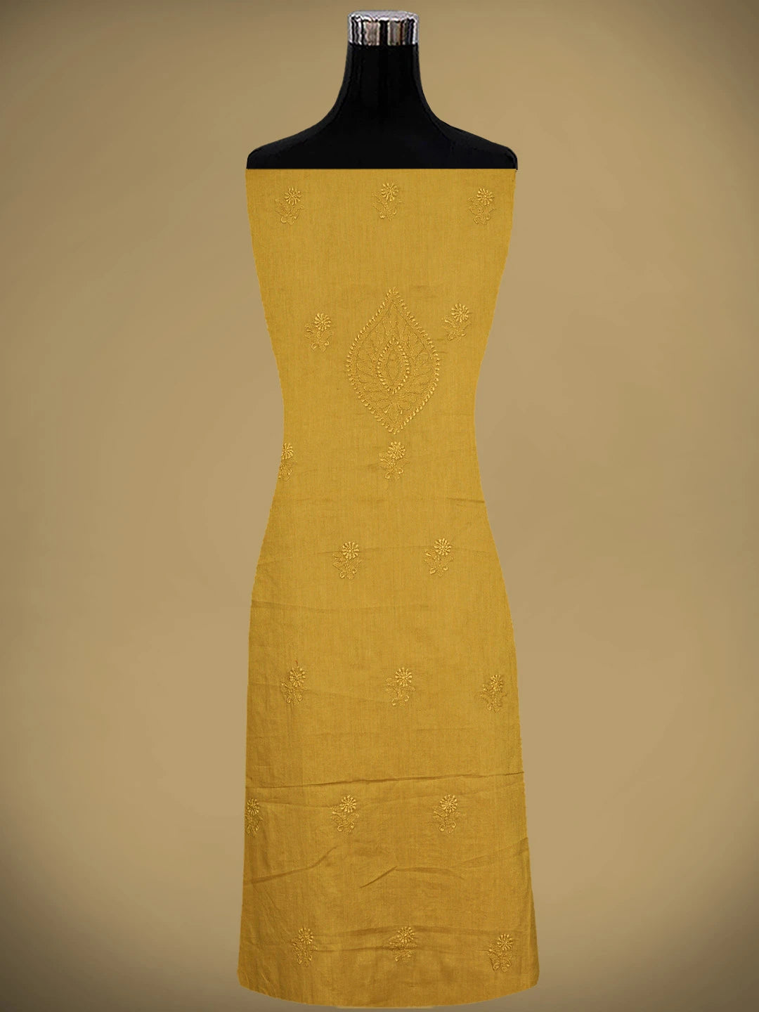 Ada Hand Embroidered Dark Yellow Cotton Lucknowi Chikankari Unstitched Kurta Dupatta Set 01A290142