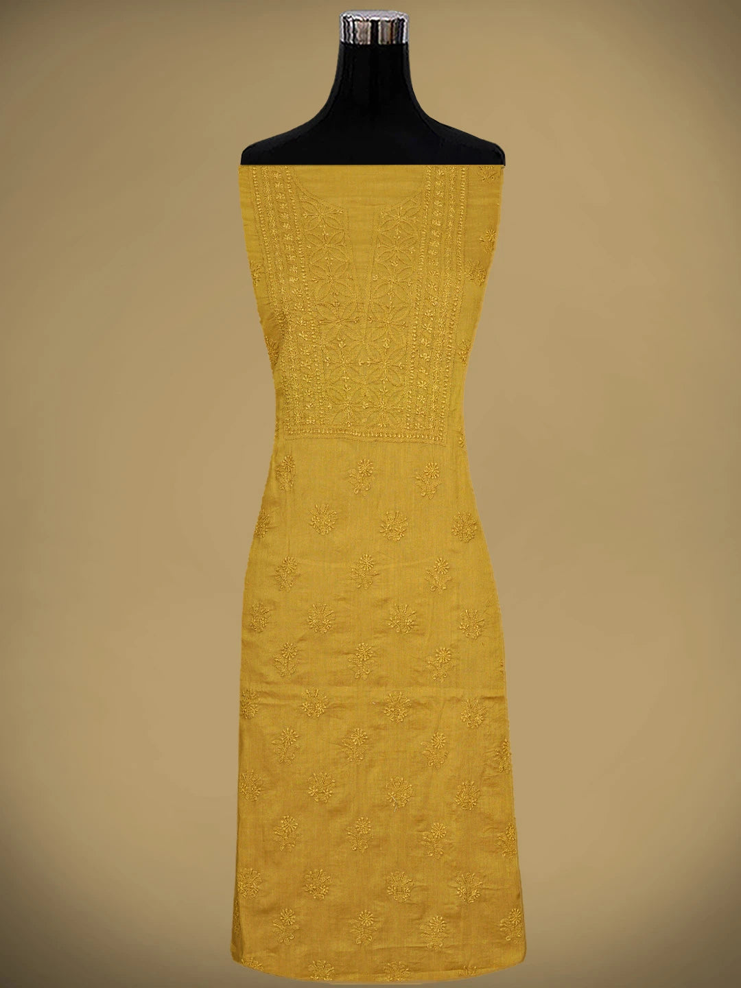 Ada Hand Embroidered Dark Yellow Cotton Lucknowi Chikankari Unstitched Kurta Dupatta Set 01A290142