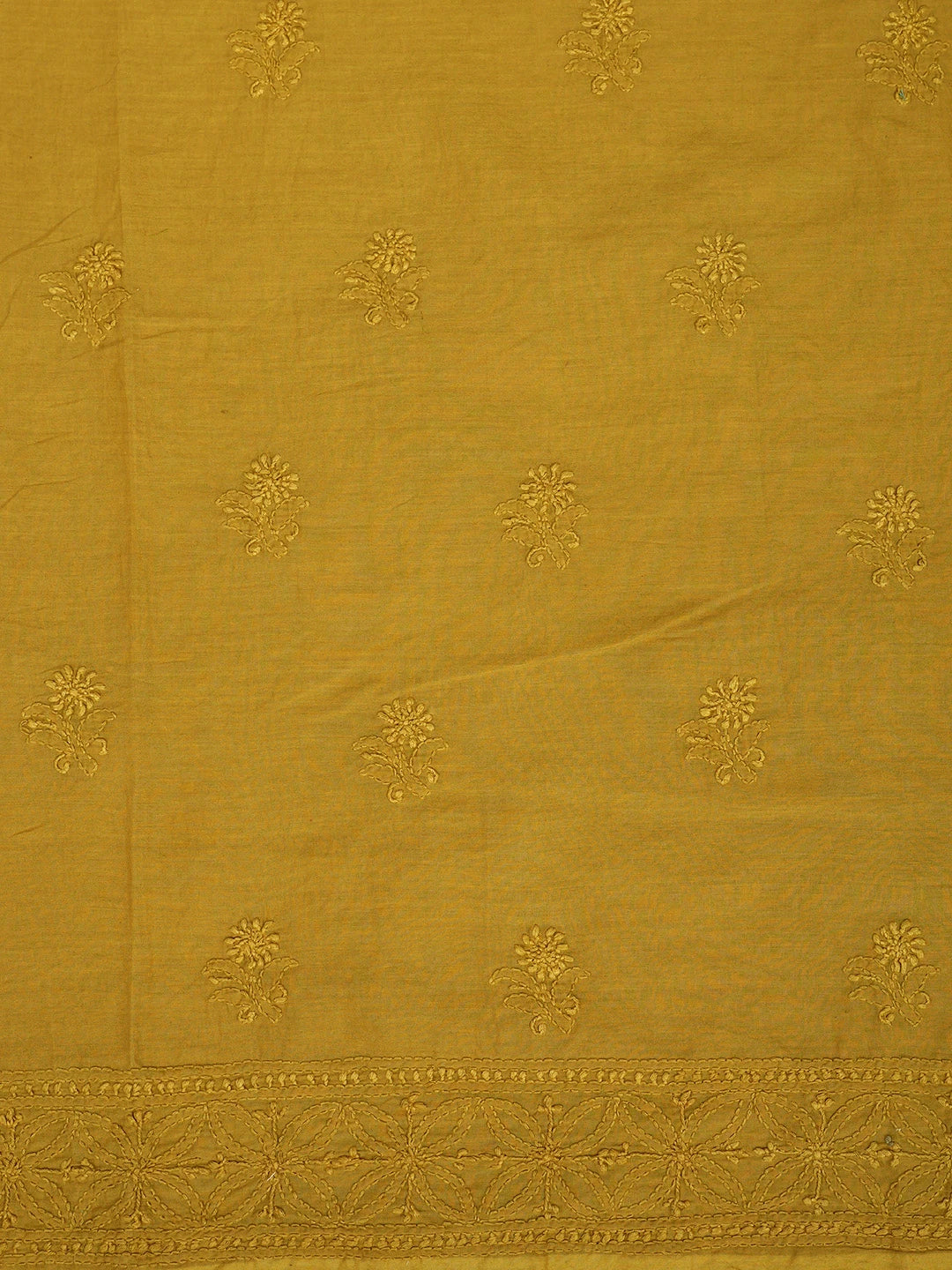 Ada Hand Embroidered Dark Yellow Cotton Lucknowi Chikankari Unstitched Kurta Dupatta Set 01A290142