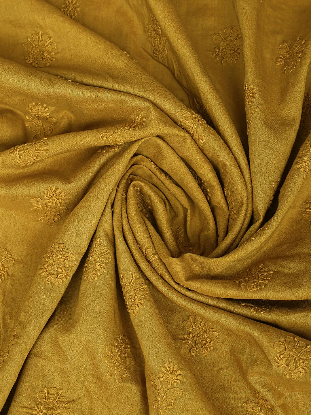Ada Hand Embroidered Dark Yellow Cotton Lucknowi Chikankari Unstitched Kurta Dupatta Set 01A290142