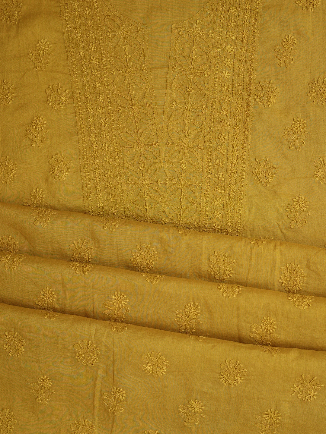 Ada Hand Embroidered Dark Yellow Cotton Lucknowi Chikankari Unstitched Kurta Dupatta Set 01A290142