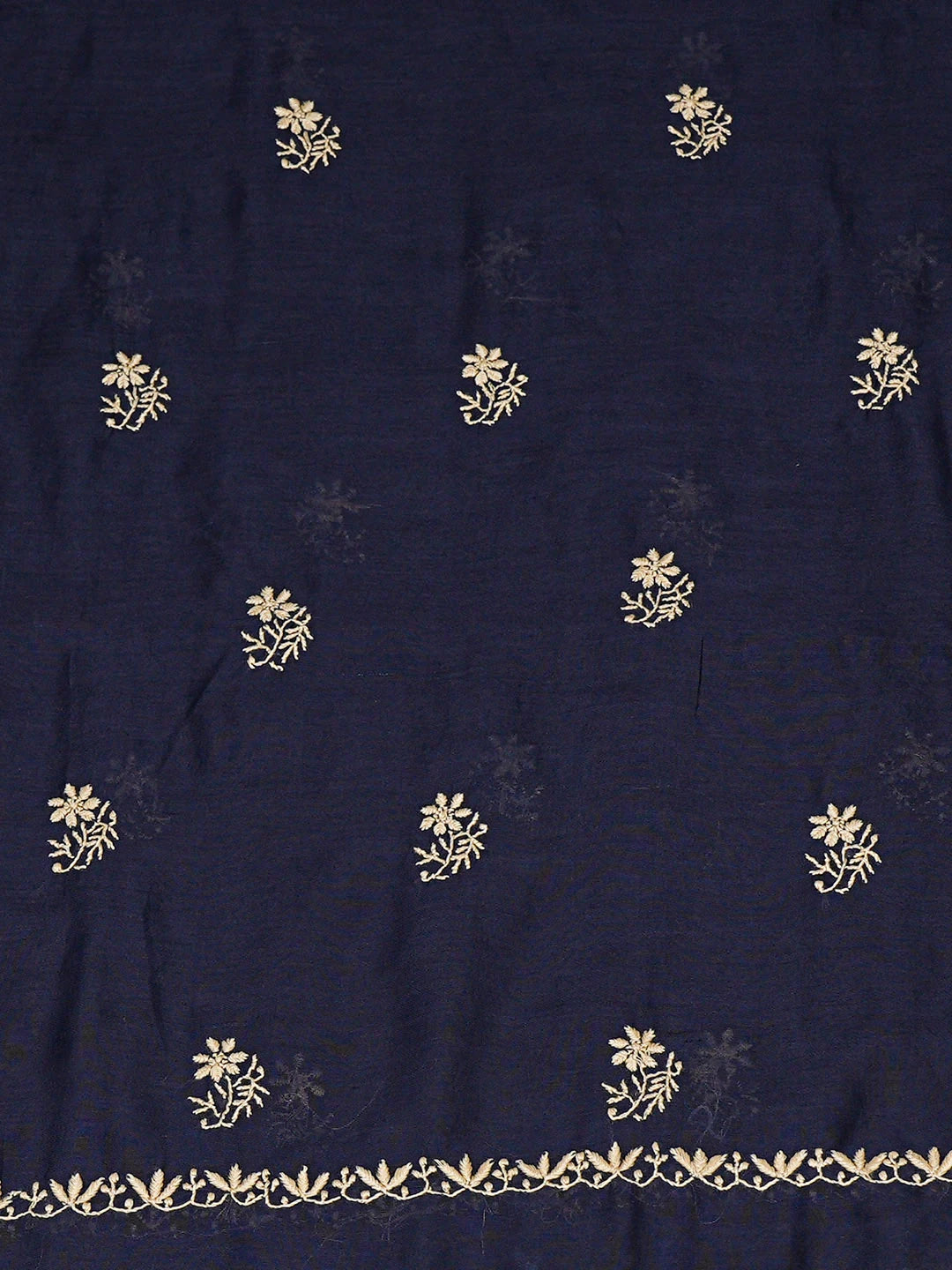Ada Hand Embroidered Navy Blue Chanderi Lucknowi Chikankari Unstitched Kurta Dupatta Set 01A936903