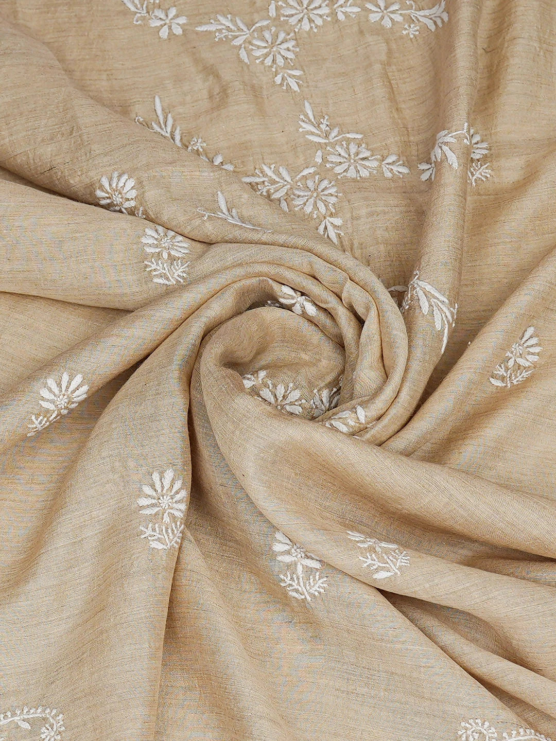 Ada Hand Embroidered Fawn Moonga Silk Lucknowi Chikankari Dupatta 01A881941