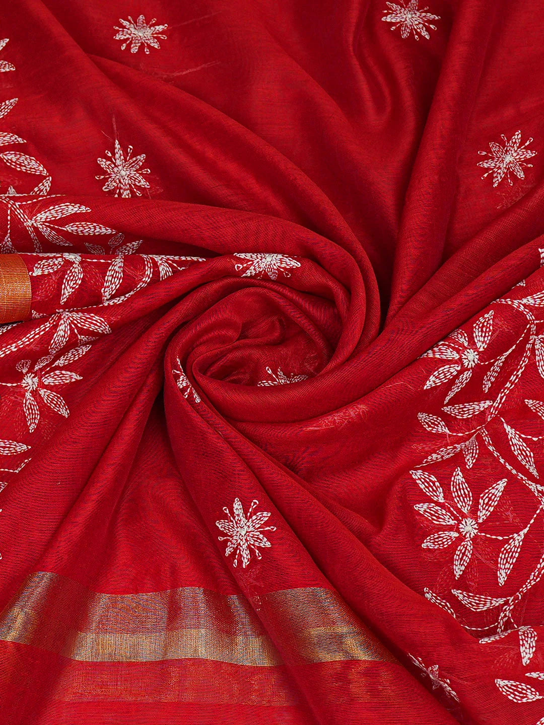 Ada Hand Embroidered Red Chanderi Lucknowi Chikankari Dupatta 01A752132
