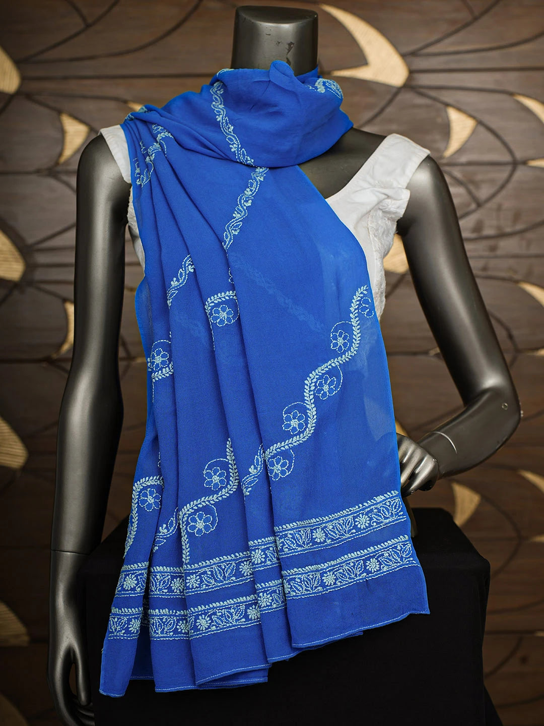 Ada Hand Embroidered Royal Blue Pure Georgette Lucknowi Chikankari Dupatta 01A651928