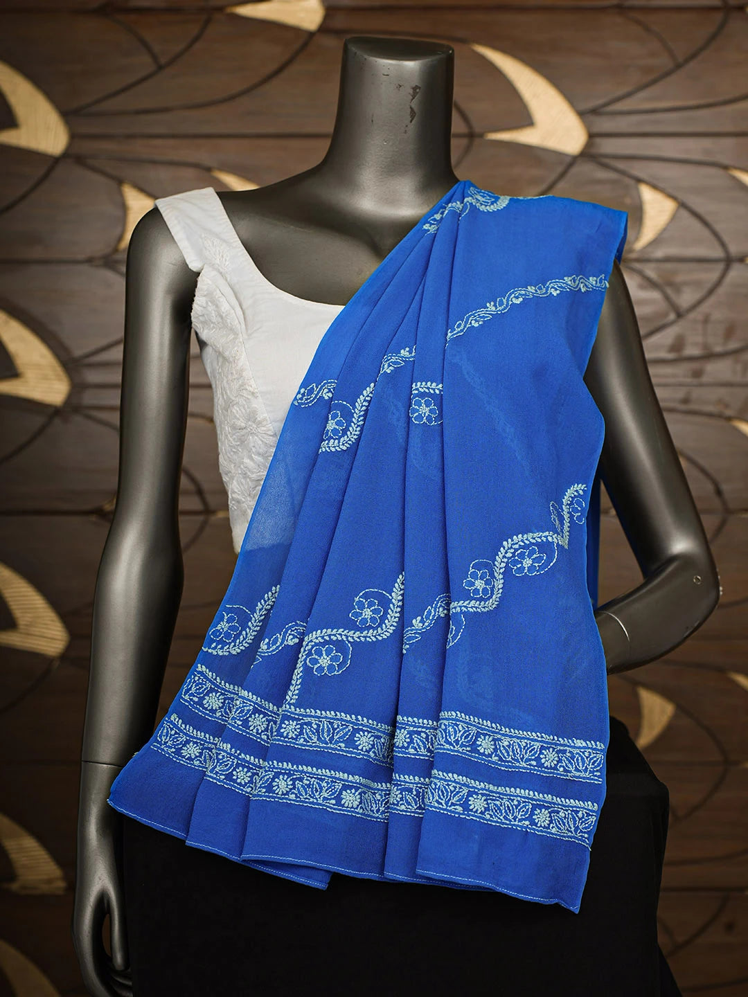 Ada Hand Embroidered Royal Blue Pure Georgette Lucknowi Chikankari Dupatta 01A651928