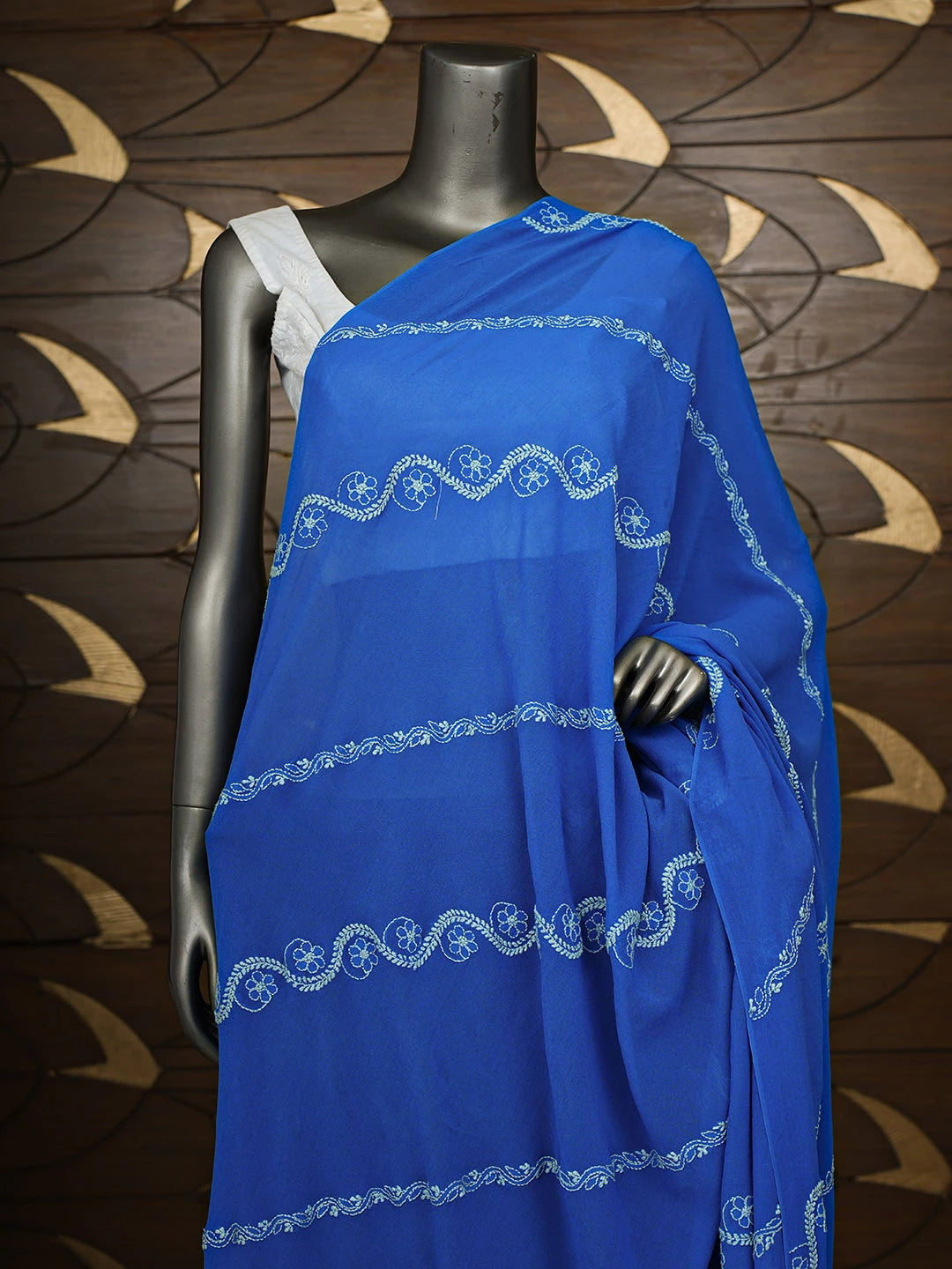 Ada Hand Embroidered Royal Blue Pure Georgette Lucknowi Chikankari Dupatta 01A651928