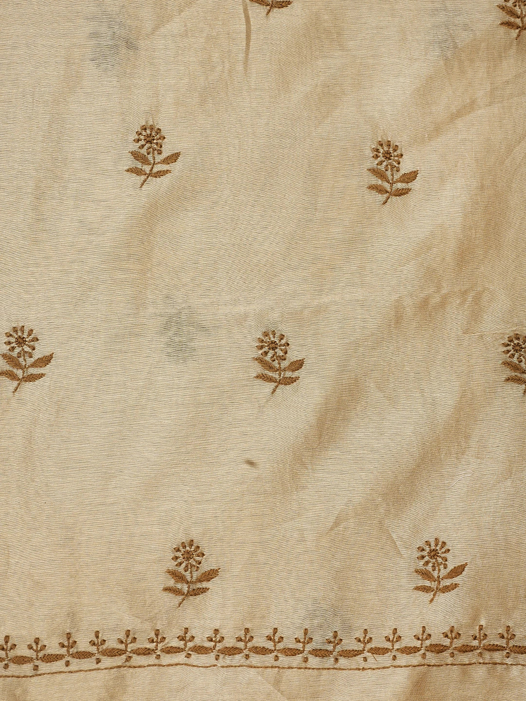 Ada Hand Embroidered Fawn Chanderi Lucknowi Chikankari Unstitched Kurta Dupatta Set 01A939461