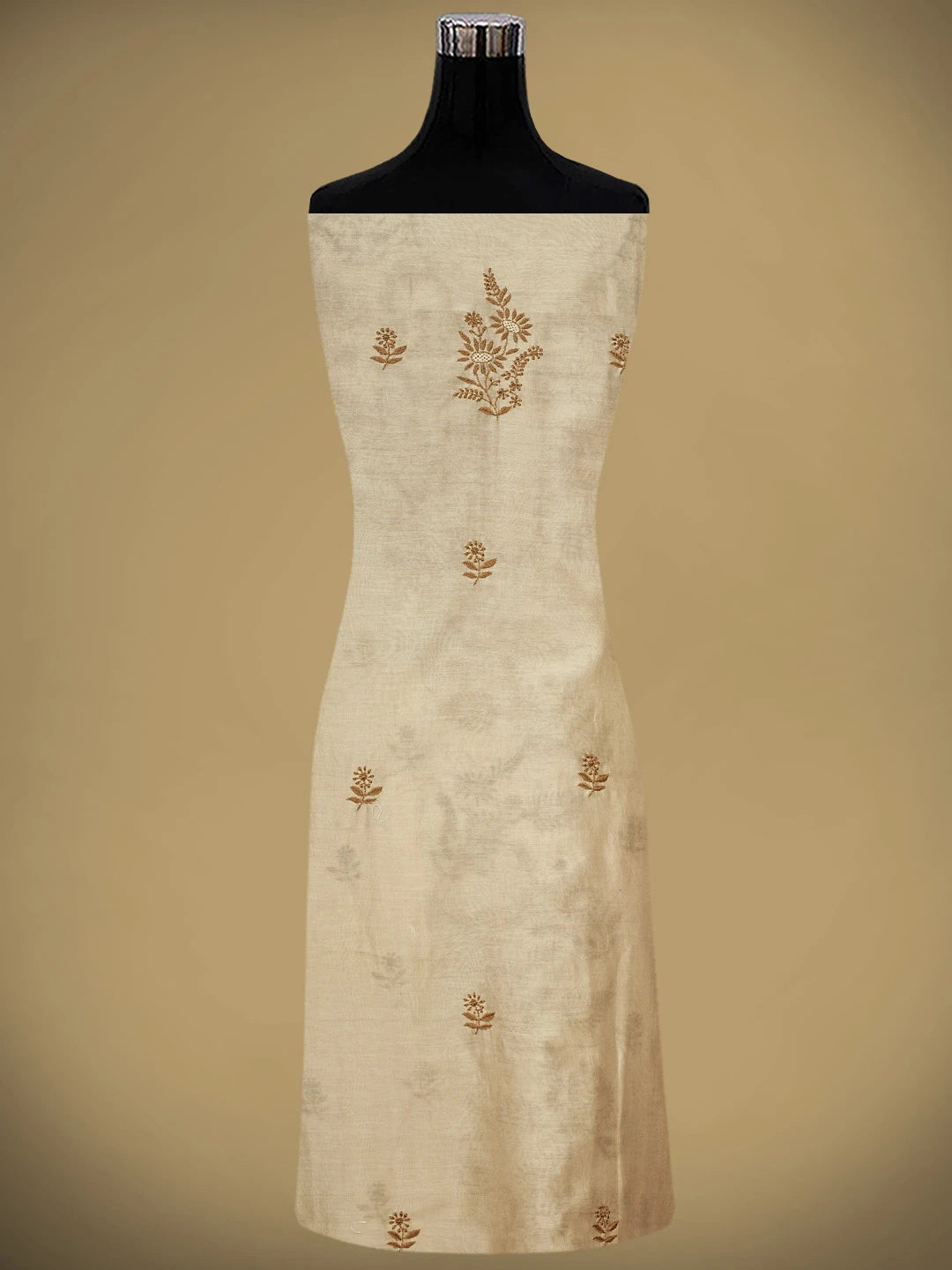 Ada Hand Embroidered Fawn Chanderi Lucknowi Chikankari Unstitched Kurta Dupatta Set 01A939461
