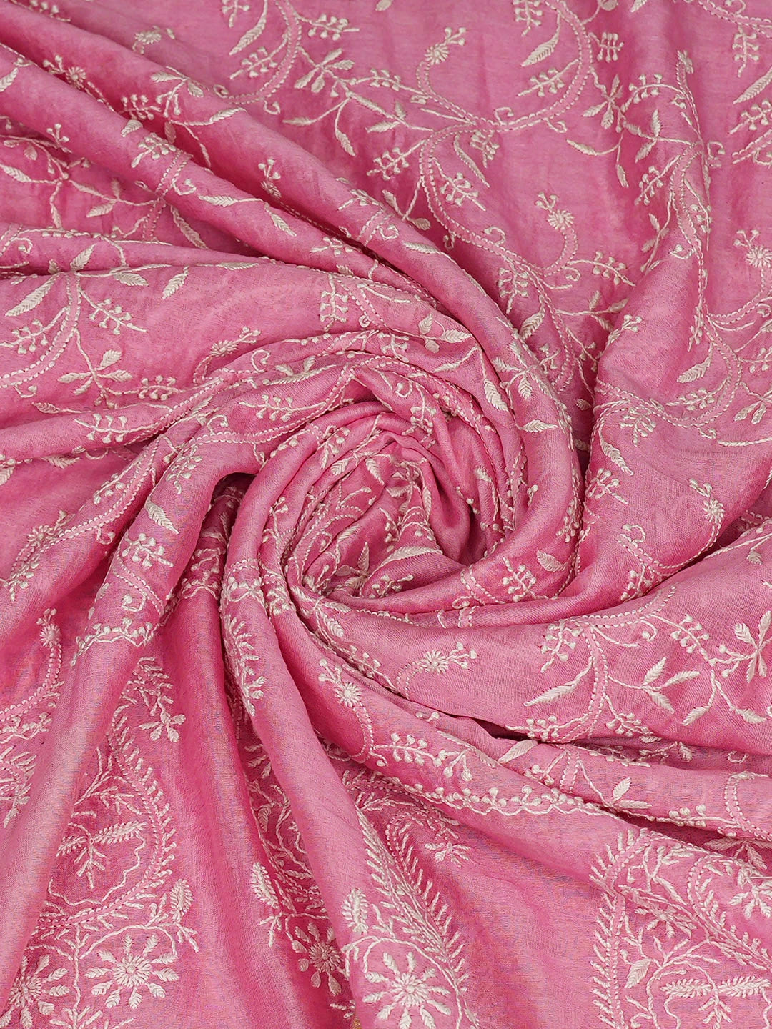 Ada Hand Embroidered Pink Chanderi Lucknowi Chikankari Dupatta 01A911824
