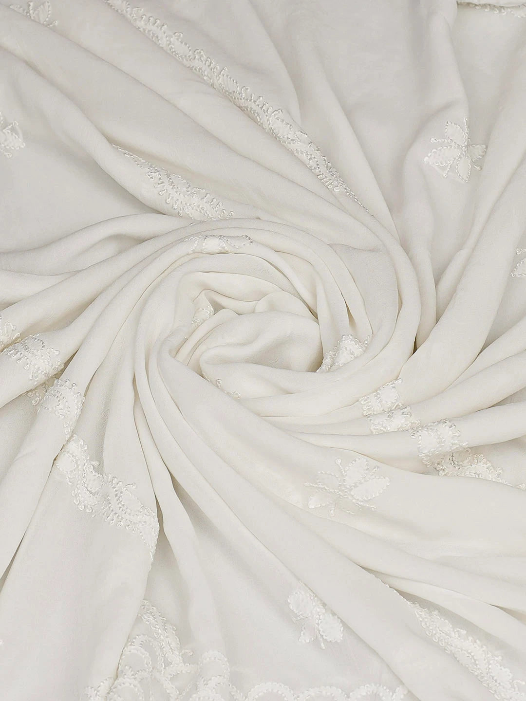 Ada Hand Embroidered White Viscose Georgette Lucknowi Chikankari Dupatta 01A900930