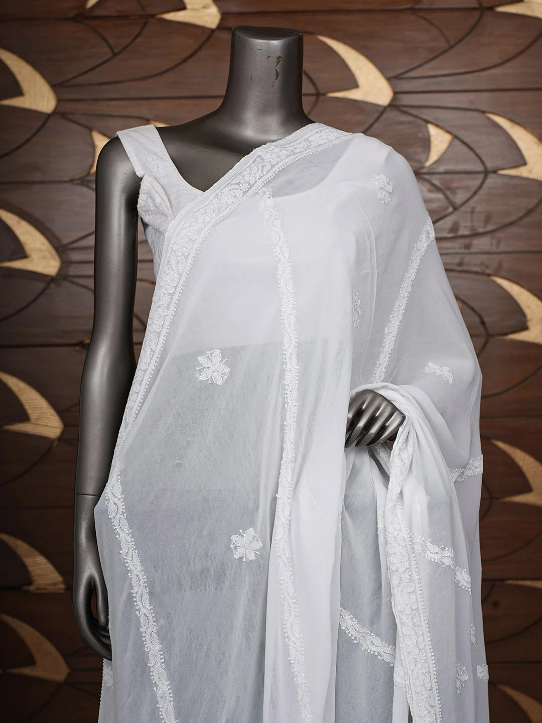 Ada Hand Embroidered White Viscose Georgette Lucknowi Chikankari Dupatta 01A900930
