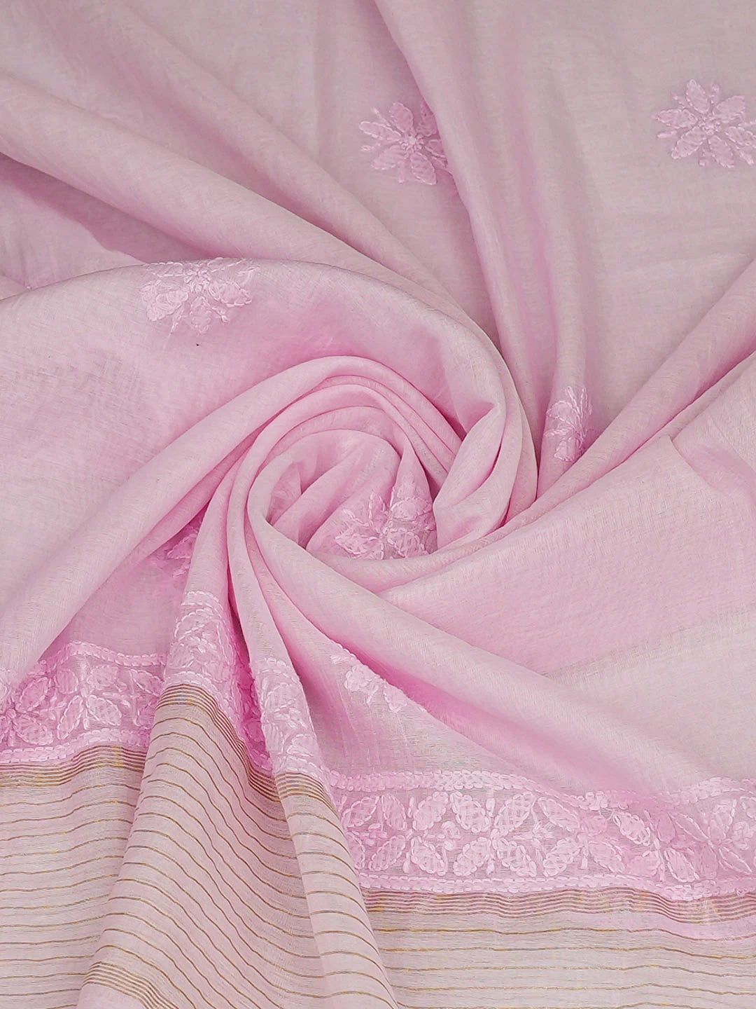 Ada Hand Embroidered Pink Chanderi Lucknowi Chikankari Dupatta 01A862678