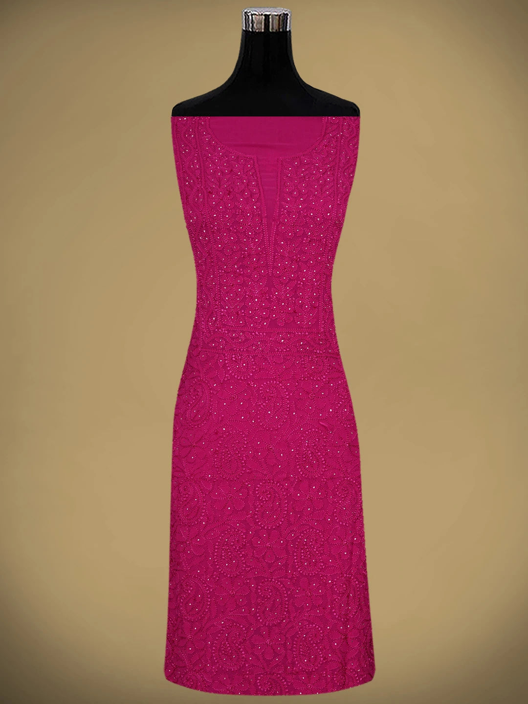 Ada Hand Embroidered Magenta Viscose Georgette Lucknowi Chikankari Unstitched Kurta Dupatta Set With Muqaish Work 01A933366