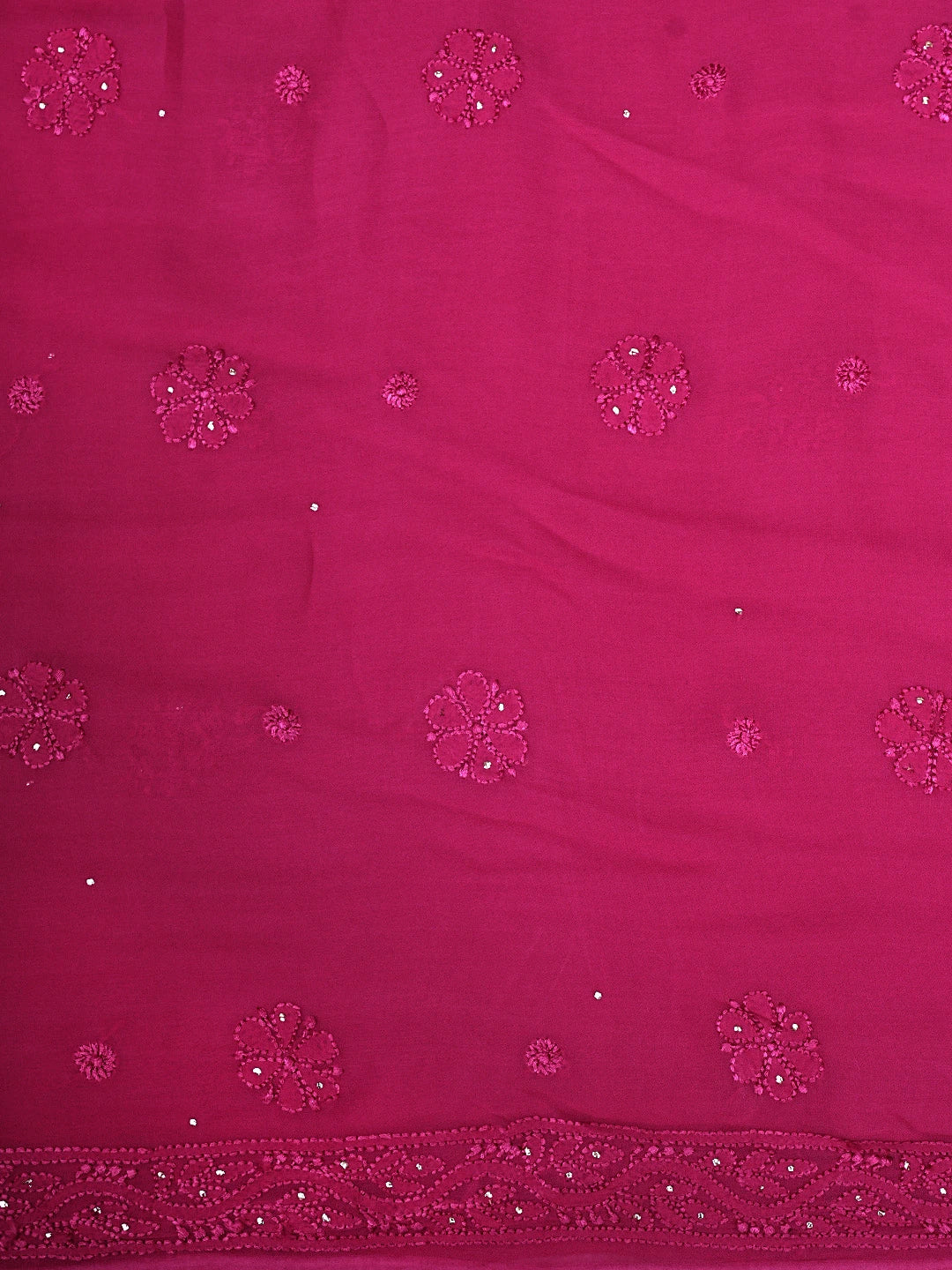 Ada Hand Embroidered Magenta Viscose Georgette Lucknowi Chikankari Unstitched Kurta Dupatta Set With Muqaish Work 01A933366