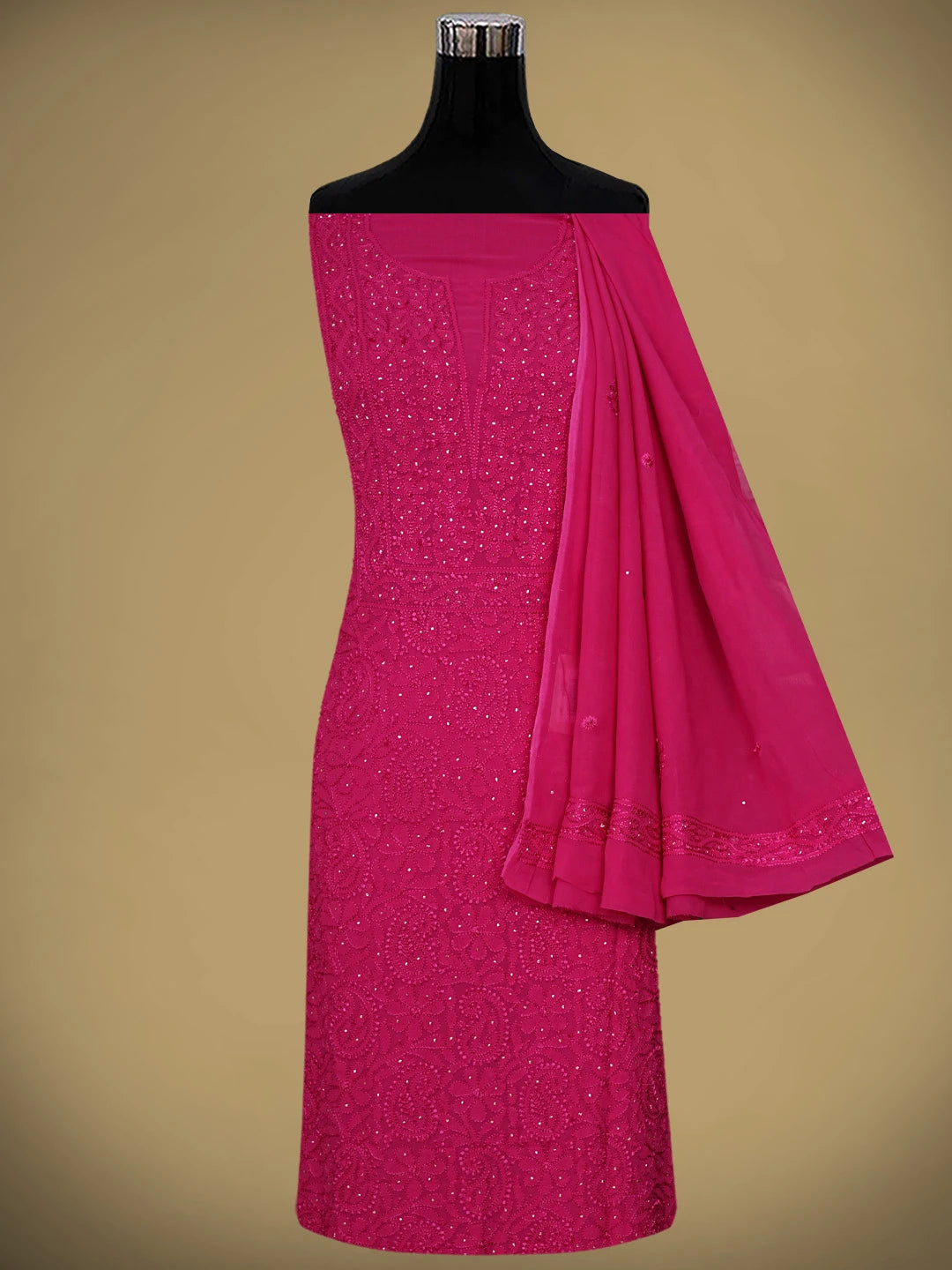 Ada Hand Embroidered Magenta Viscose Georgette Lucknowi Chikankari Unstitched Kurta Dupatta Set With Muqaish Work 01A933366